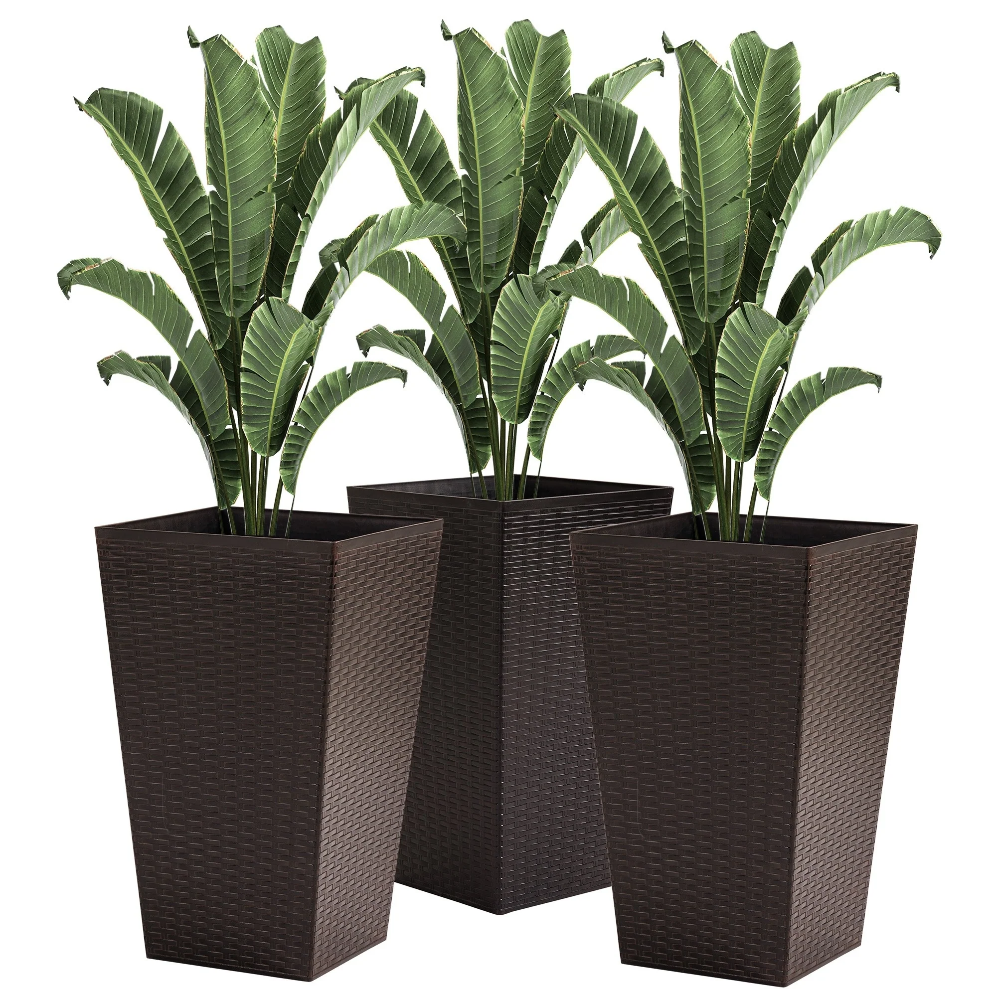 Tall Planters with Drainage Hole, Outdoor Flower Pots, Indoor Planters Set of 3