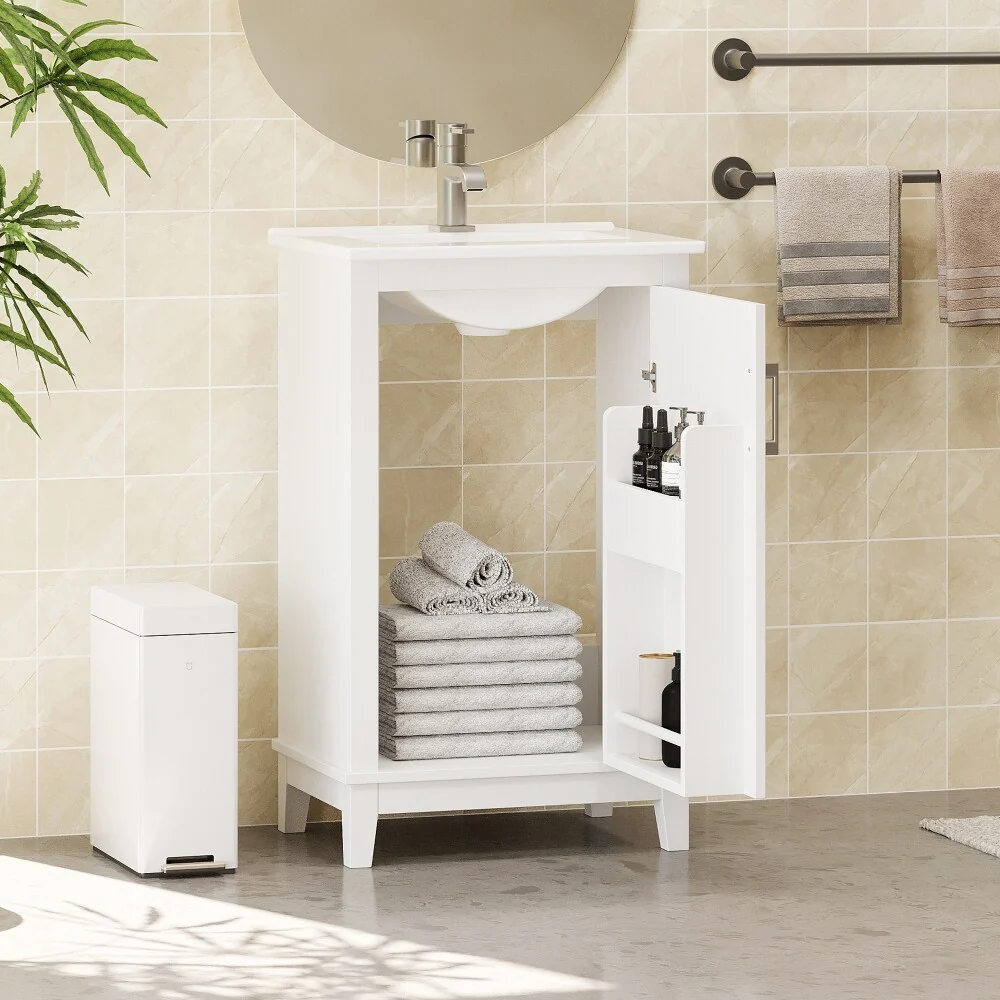 Modern 20 Inch Small Bathroom Vanity Cabinet with Ceramic Basin