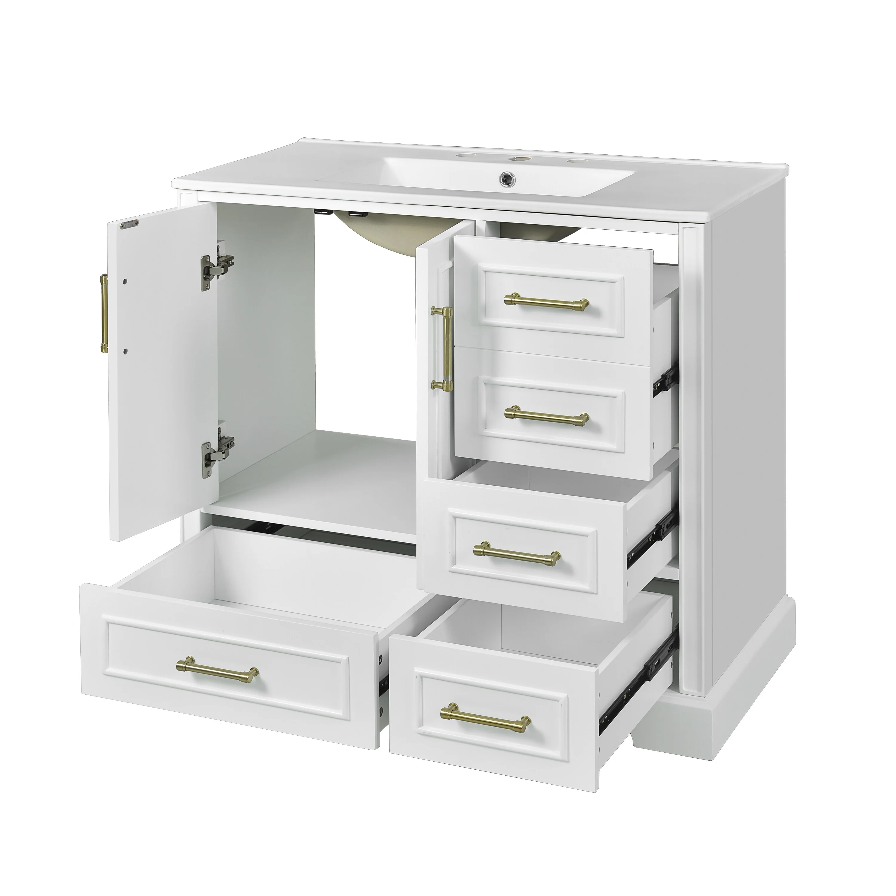 Bathroom Vanity with Resin Sink, Bathroom Vanity Set with 4 Drawers, Bathroom Storage Cabinet with 2 Soft Close Doors