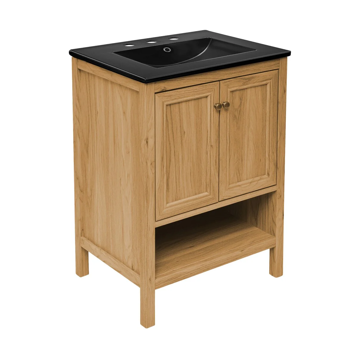 Chteau 24 In. Natural Oak Bathroom Vanity With Black, 3-Hole Ceramic Sink Top