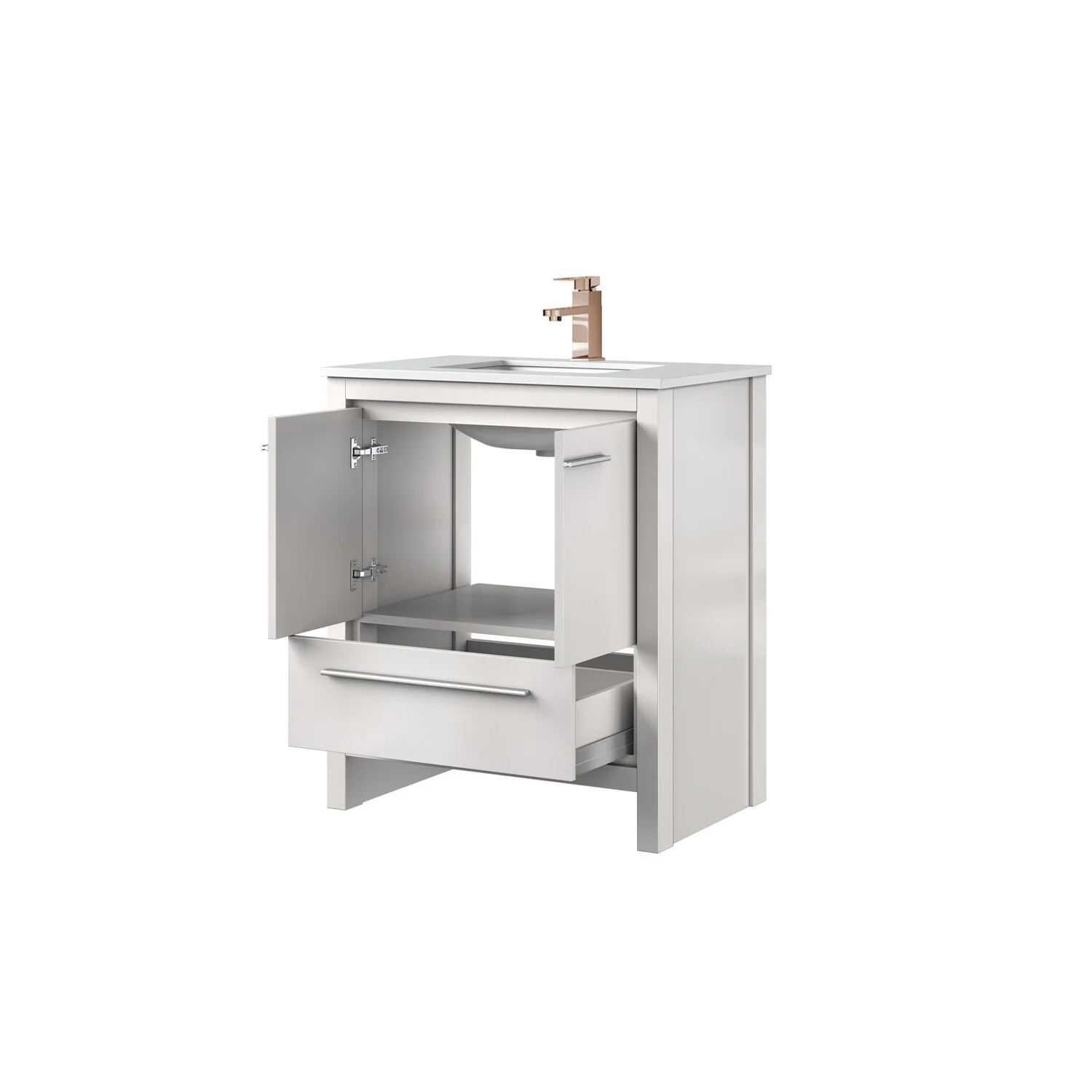 Lafarre Bath Vanity Cultured Marble Top, Sink and Rose Gold Faucet
