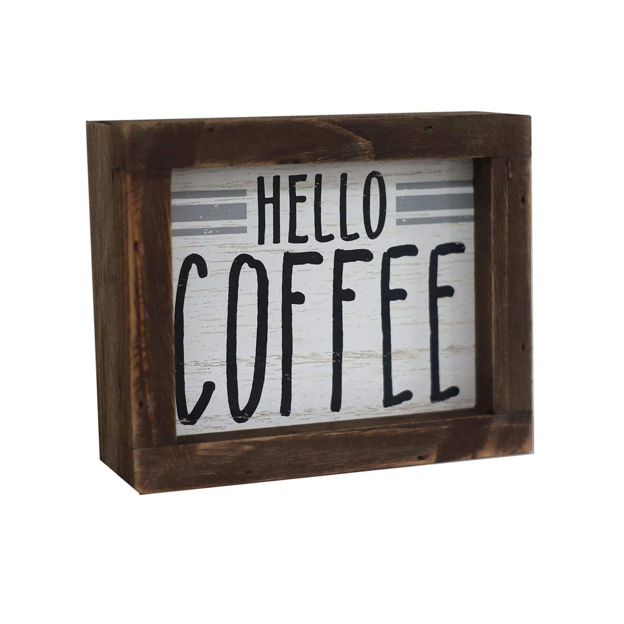 Hello Coffee Barn Wood Small Box Sign for Kitchen Decor or Coffee Bar