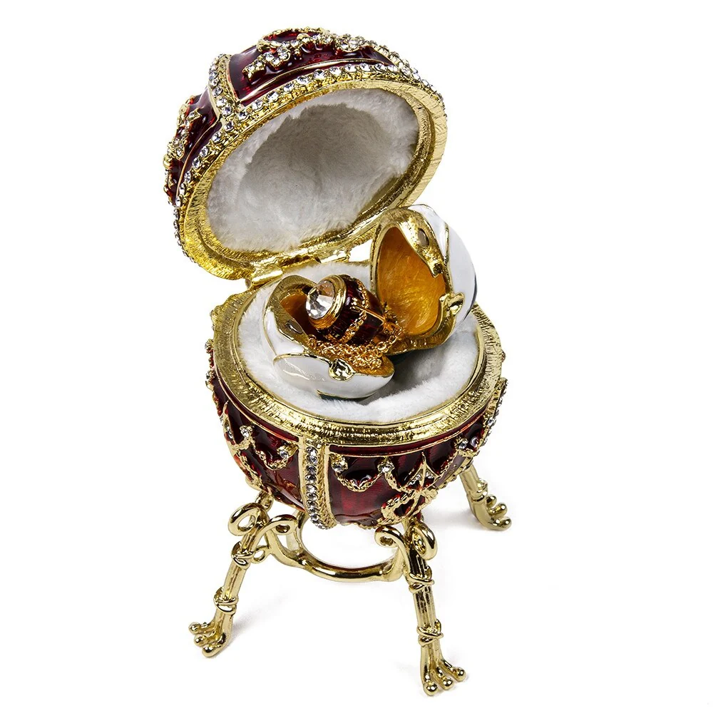 Imperial Faberge Arrow Egg / Jewelry Box w/ Flower and Pendant in Bordeaux