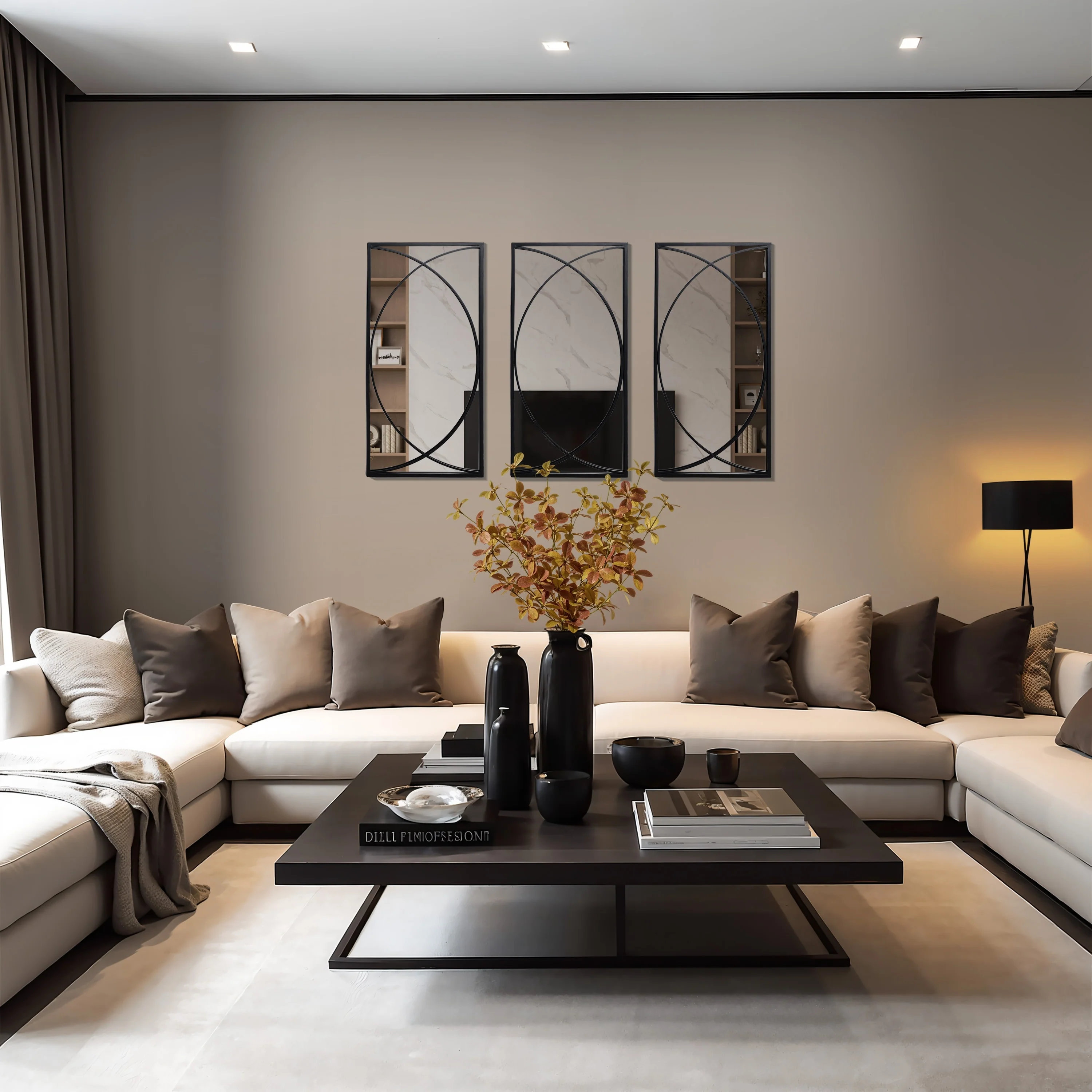 3-Piece Black Metal Rectangular Wall Mirror Set - 31.9