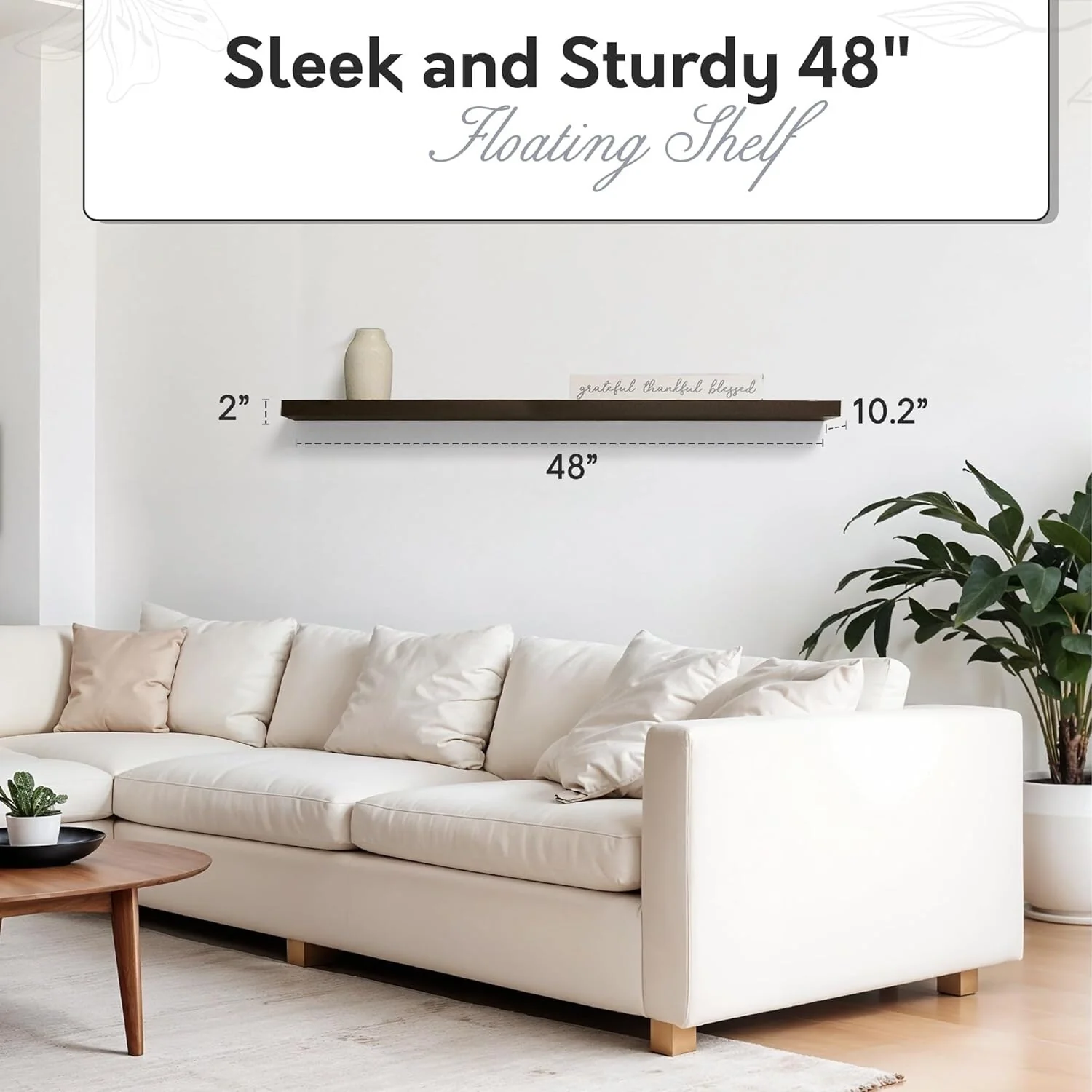 InPlace 47.24-inch Espresso Wall Mounted Floating Shelf - 47.24 inches wide x 10.2 inches deep