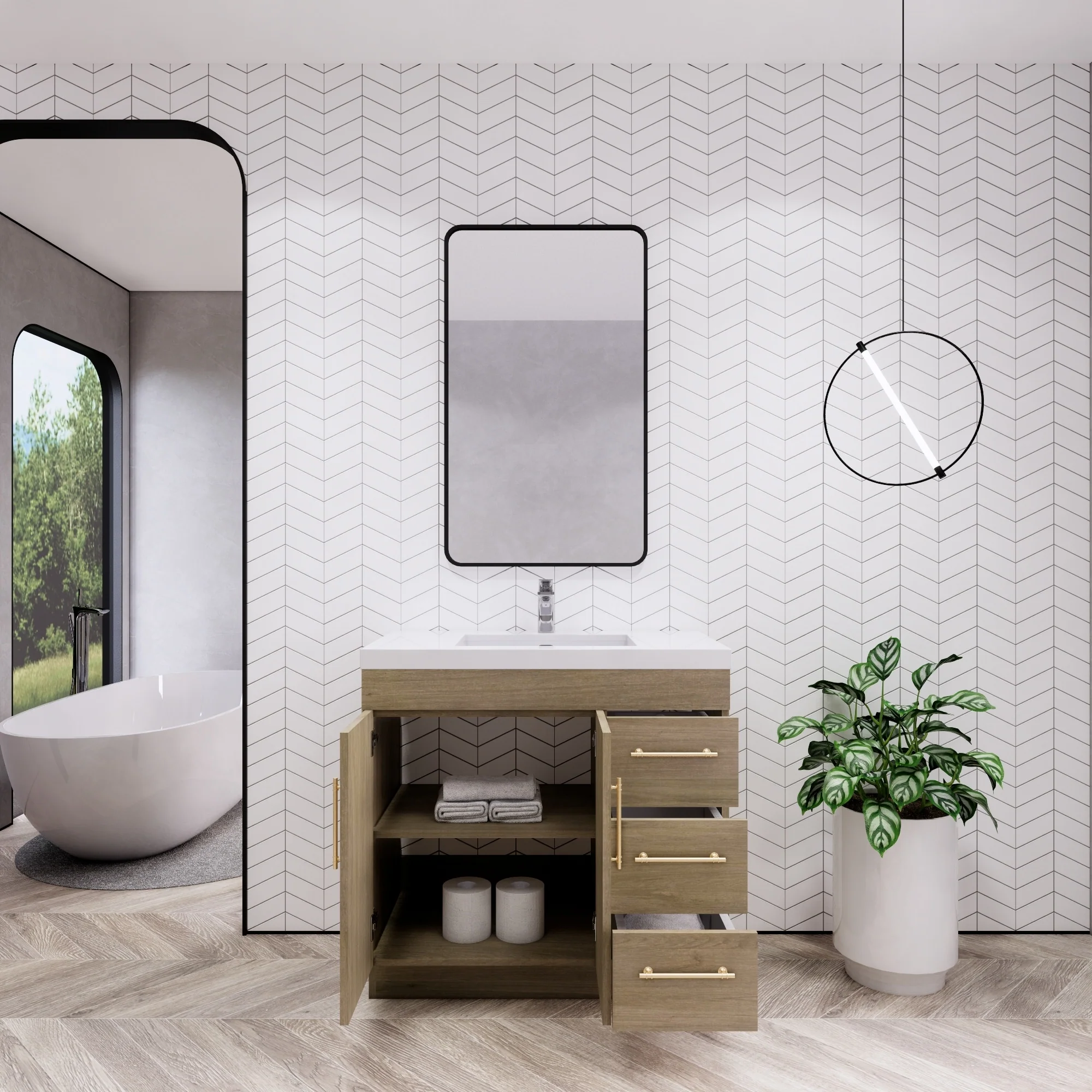 Eliza 36 Freestanding Vanity (Right Drawers) with Single Sink