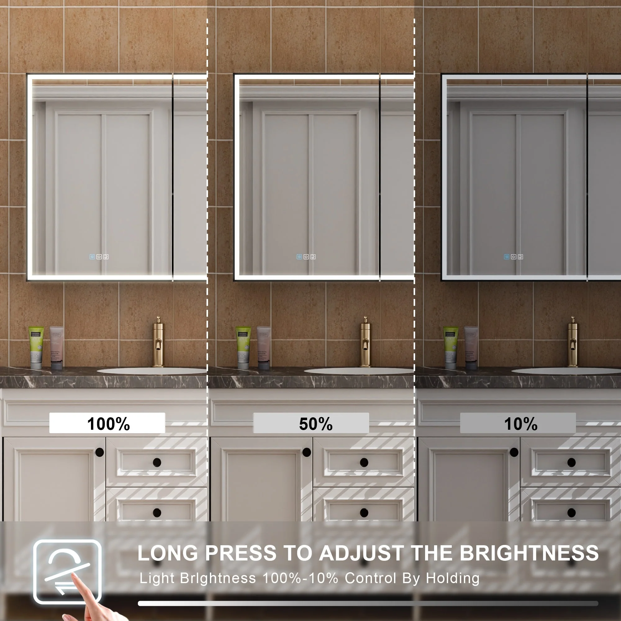 30'' H Recessed Or Surface Wall Mounted LED Mirror Cabinet With Mirror And Adjustable Shelves,Black Frame