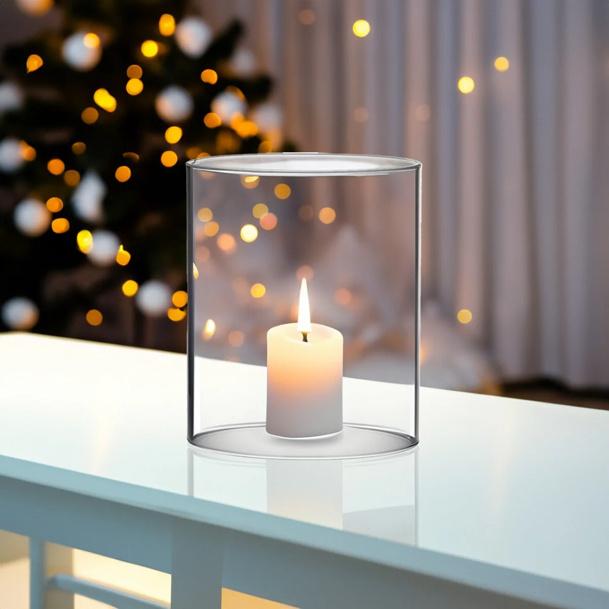 Clear Glass Cylinder Hurricane Chimney Tube, Candle Cover - 1 Piece