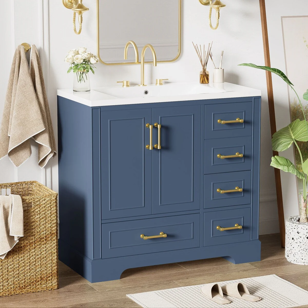 35.4 in. W Bath Vanity Cabinet with Four Drawers and Two Doors(Sink not included)