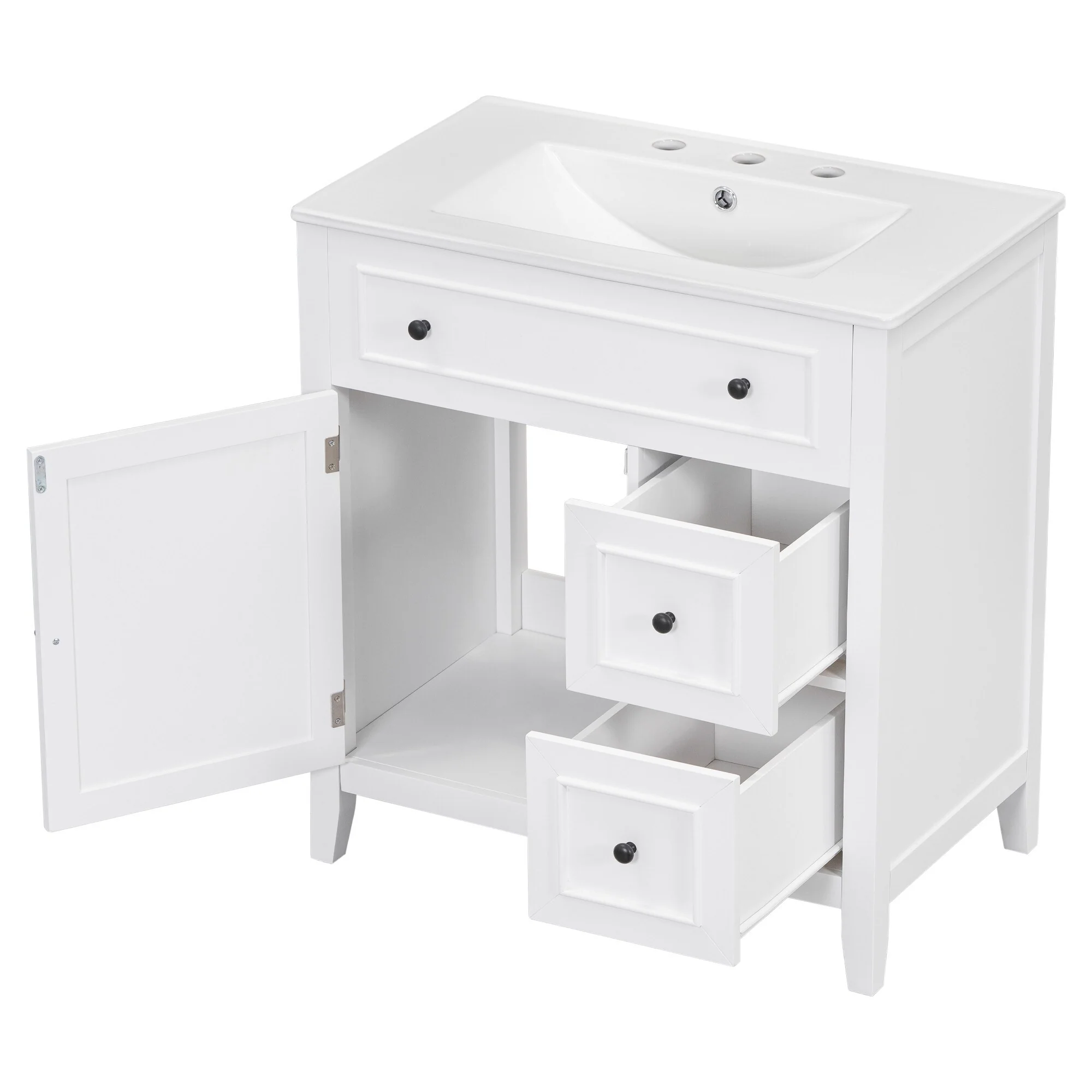 30'' Solid Wood Bathroom Vanity with Cabinet, 2 Drawers, and Ceramic Sink