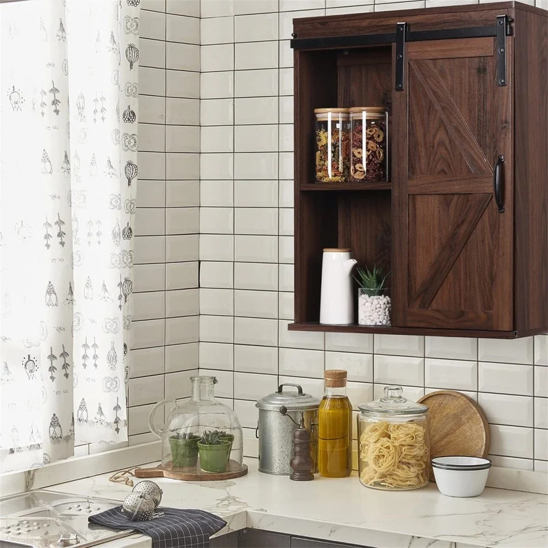 Wood Wall Storage Bathroom Cabinet - 21.7