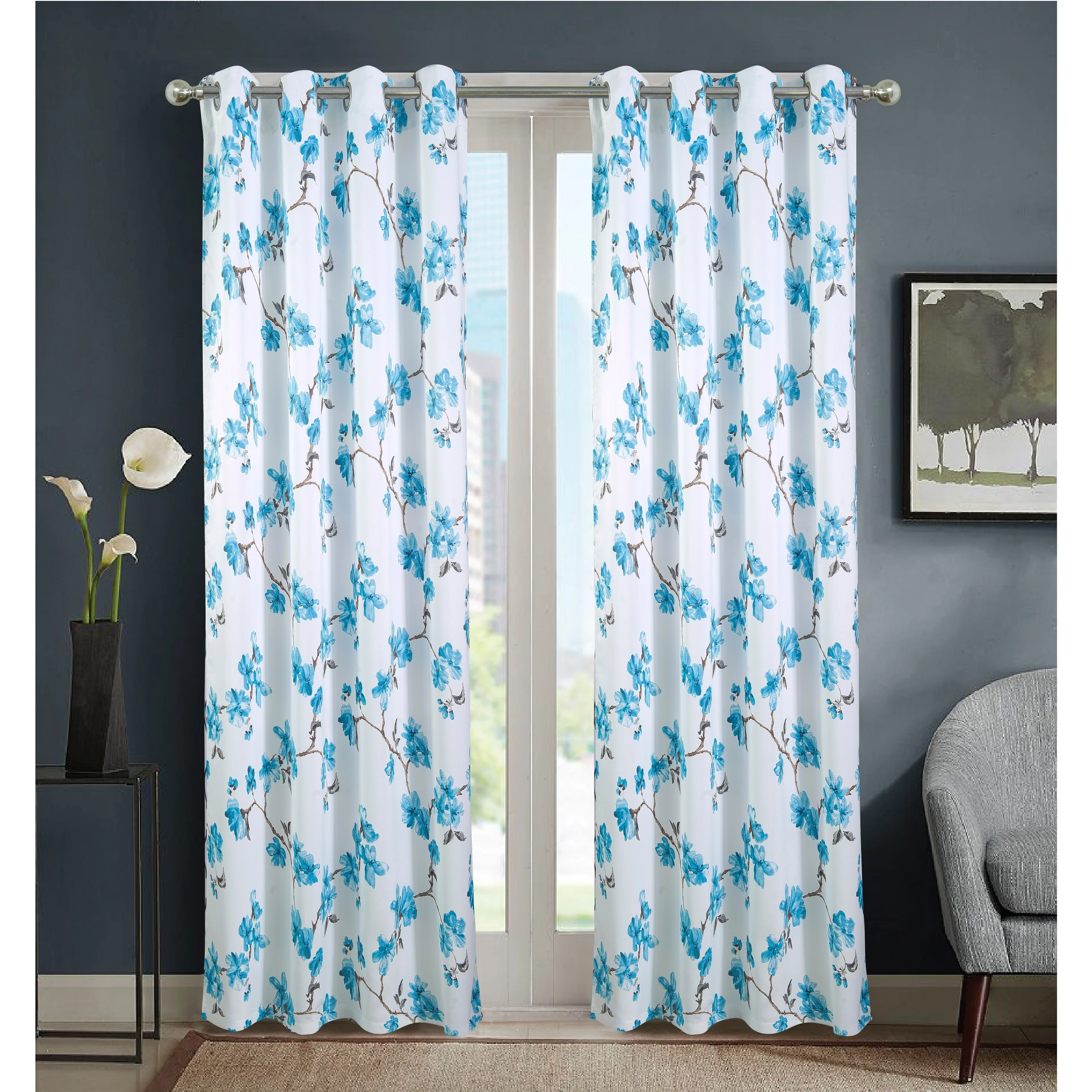 Lily Flowers Blackout Window Curtain 90 inch