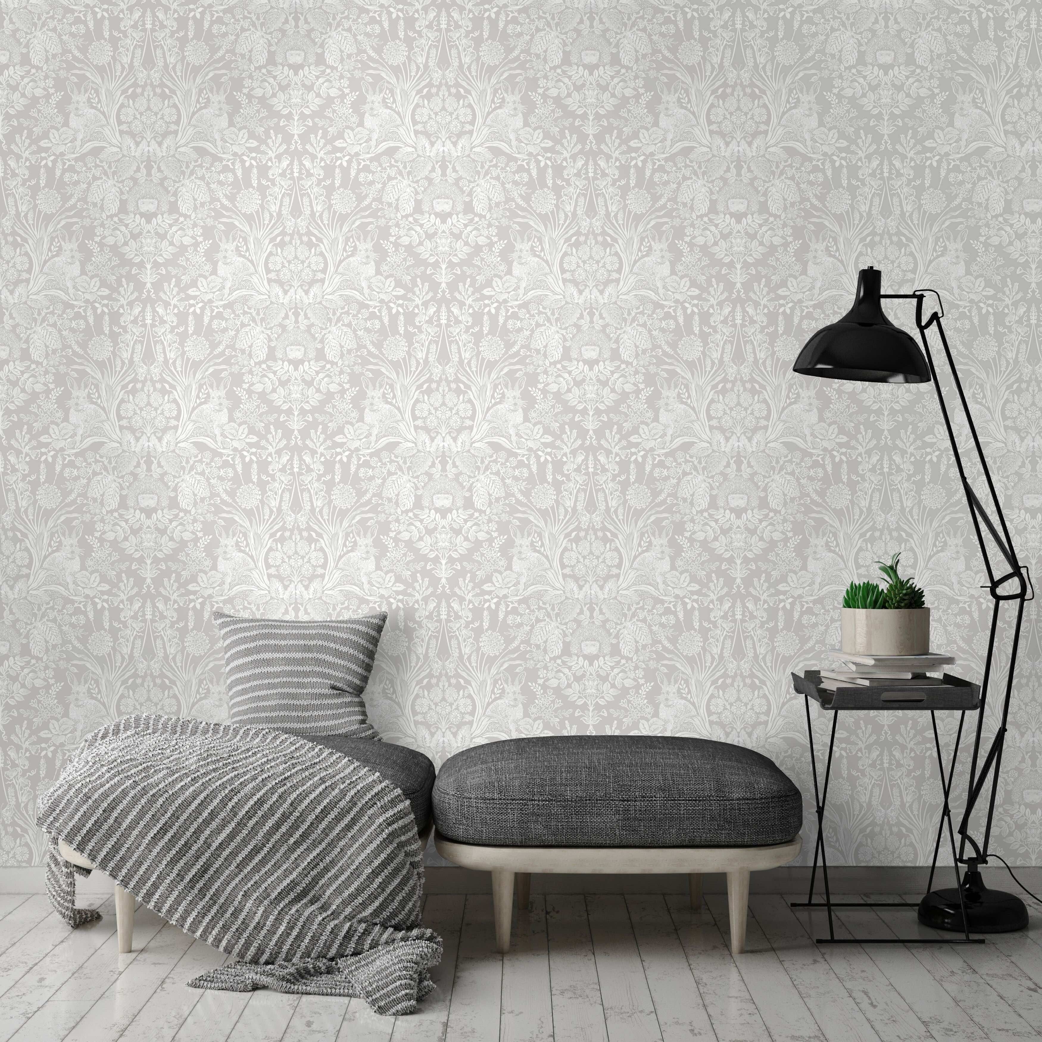 Woodland Damask Unpasted Wallpaper – 396in x 20.8in