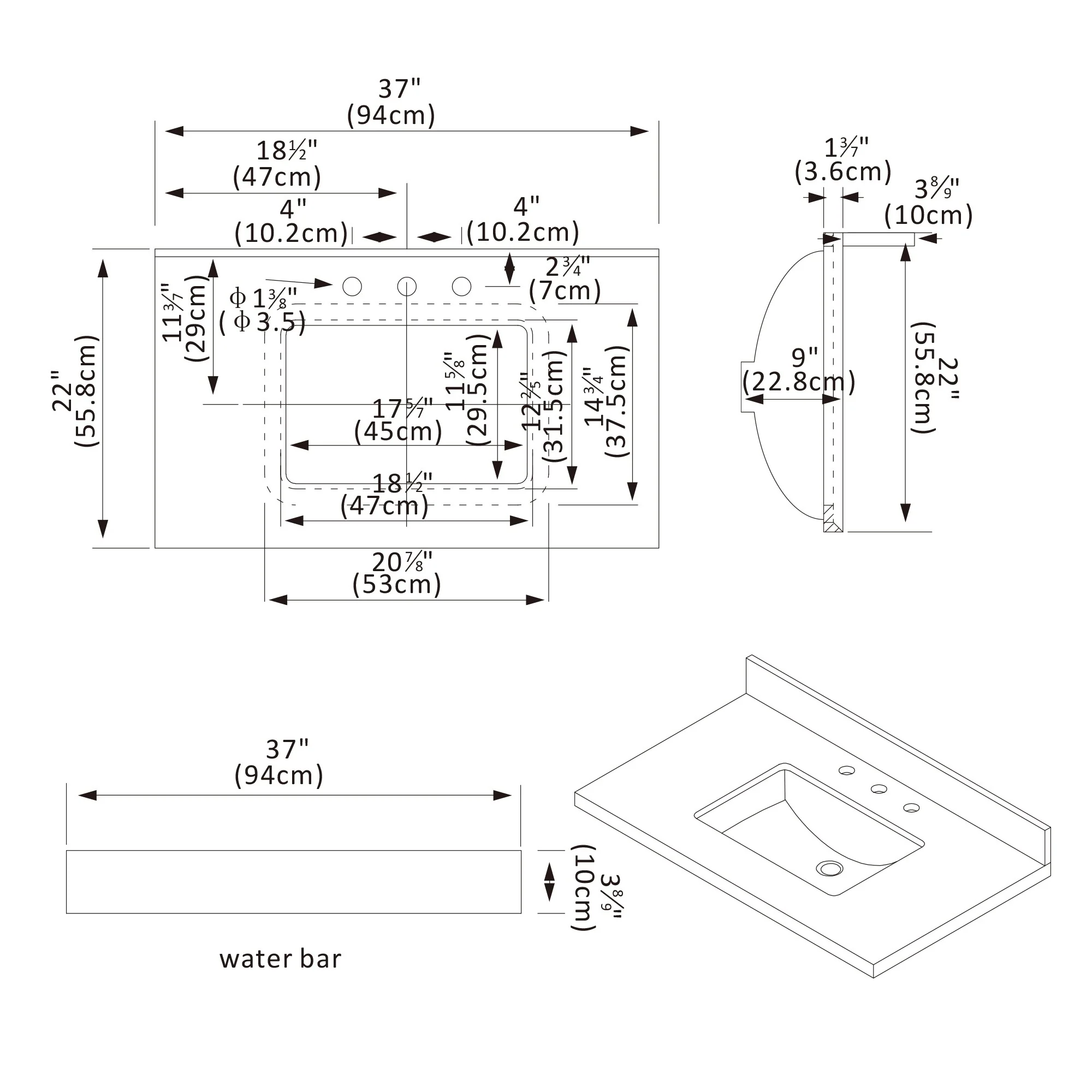 Jaen Composite Stone Vanity Top with White Rectangular Sink