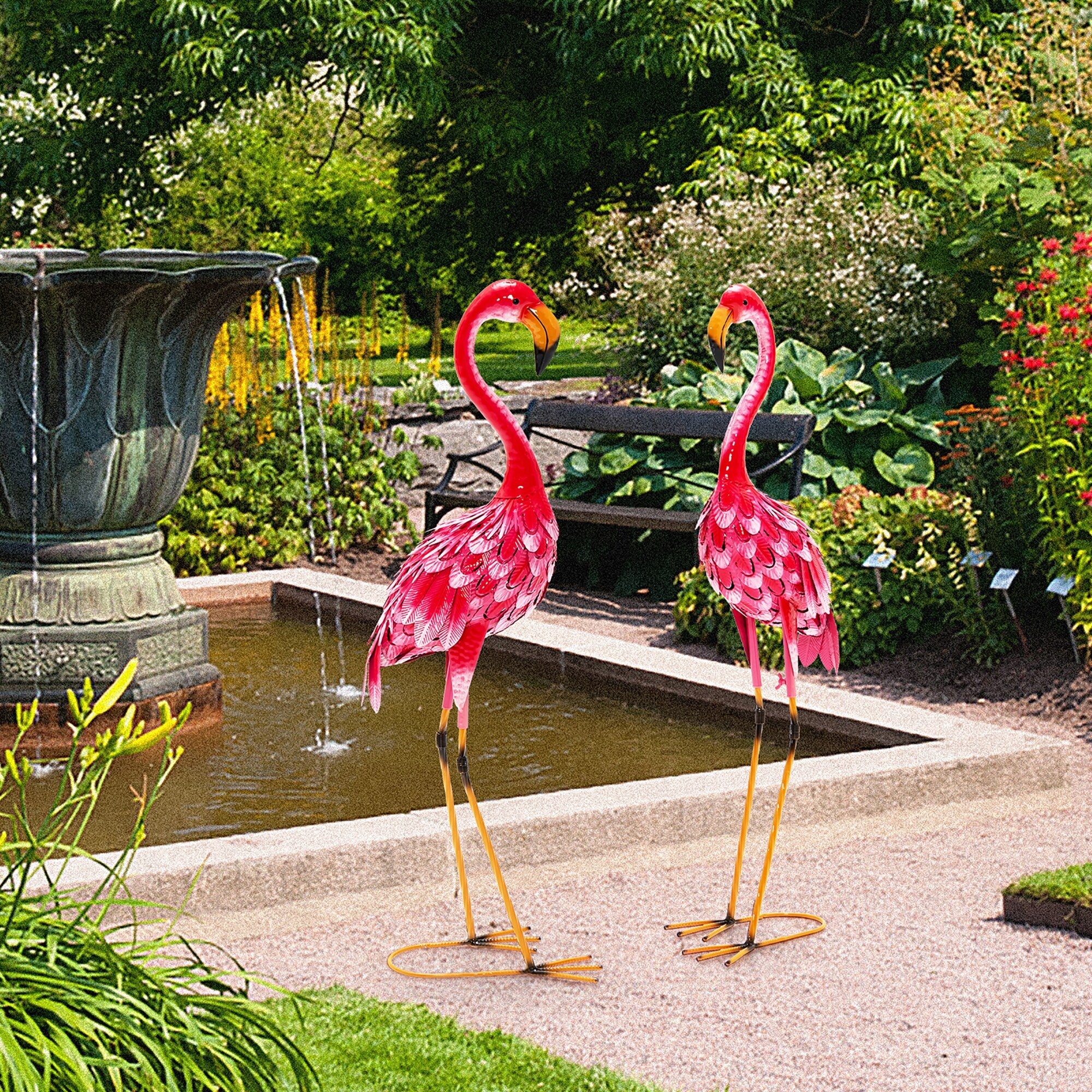 Costway 2-Piece Metal Crane/Flamingo Garden Statue Sculpture Set