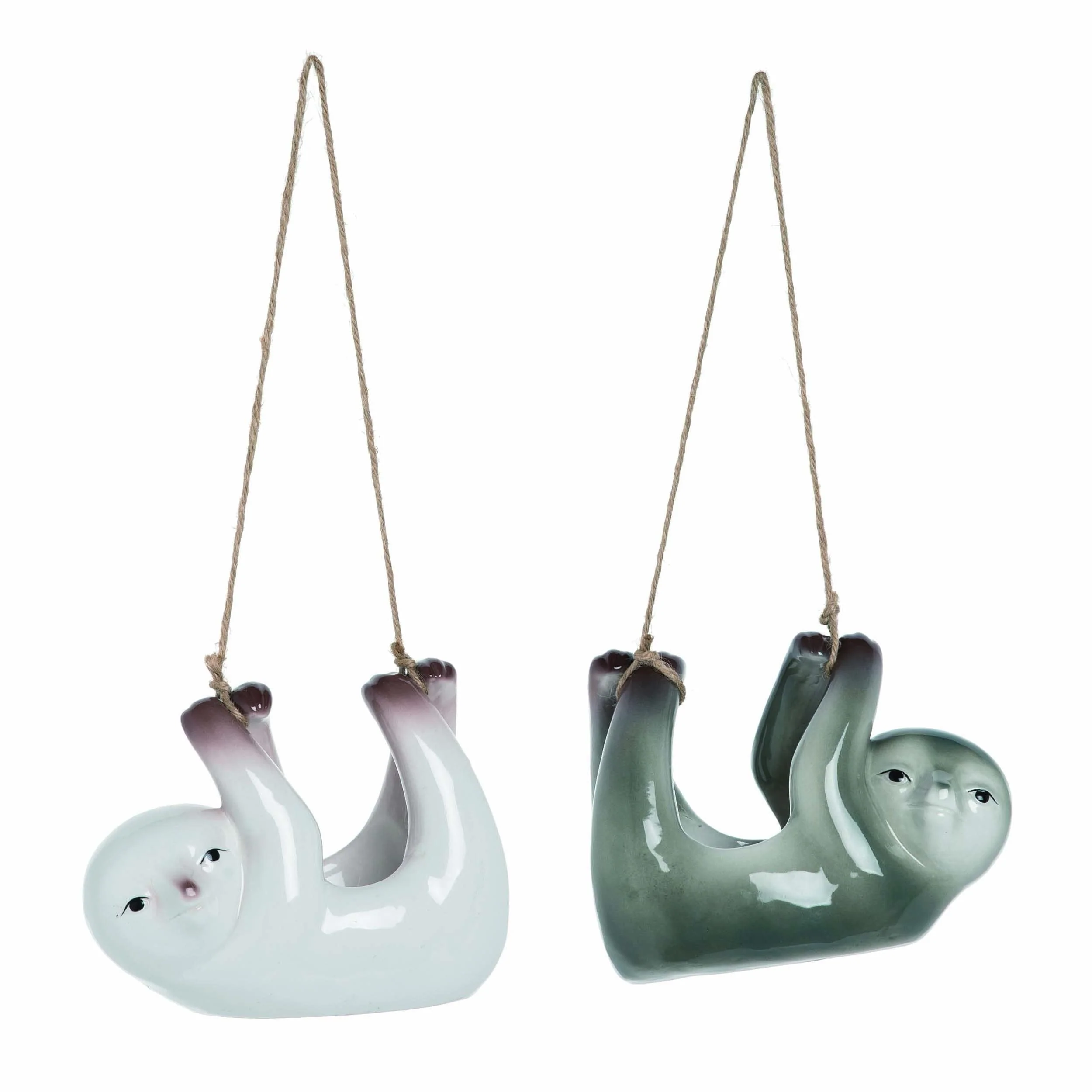 Transpac Ceramic Sloth Hanging Planter Pot Set of 2 Home Decorations