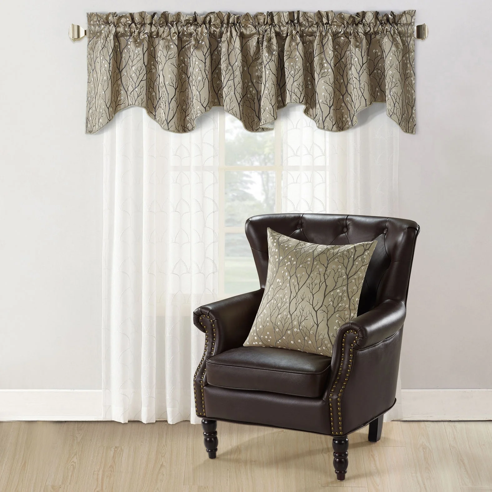 Hoorn Jacquard Valance and Pillow Sham 2-piece Set with Branch Pattern