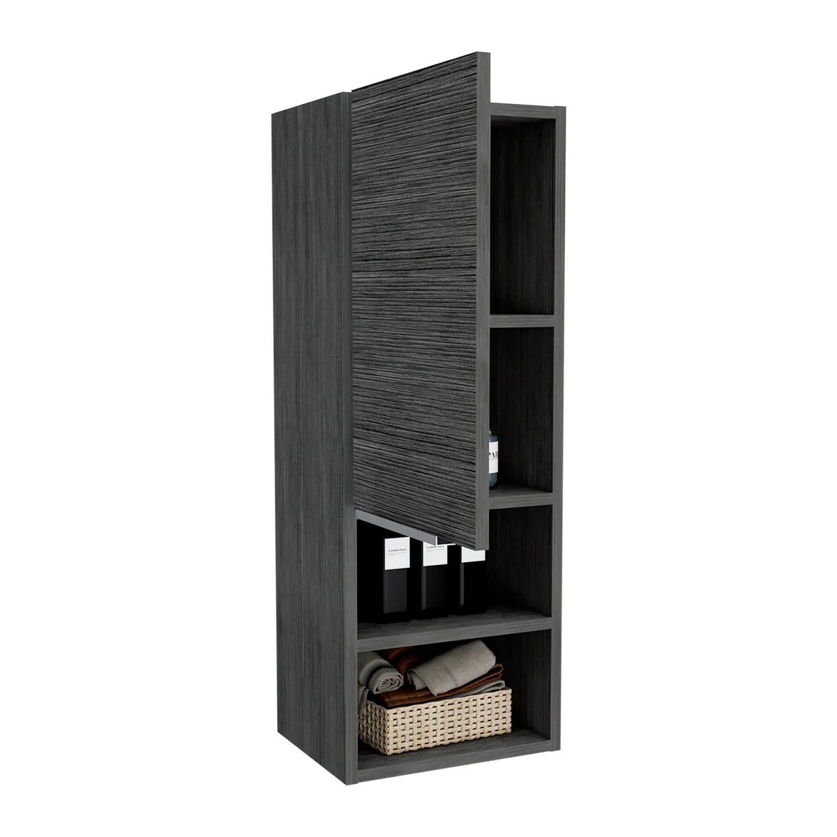 Modern Wood Medicine Cabinet, Compact Bathroom Medicine Cabinet with 1 Door and Open Shelves, 32.08 