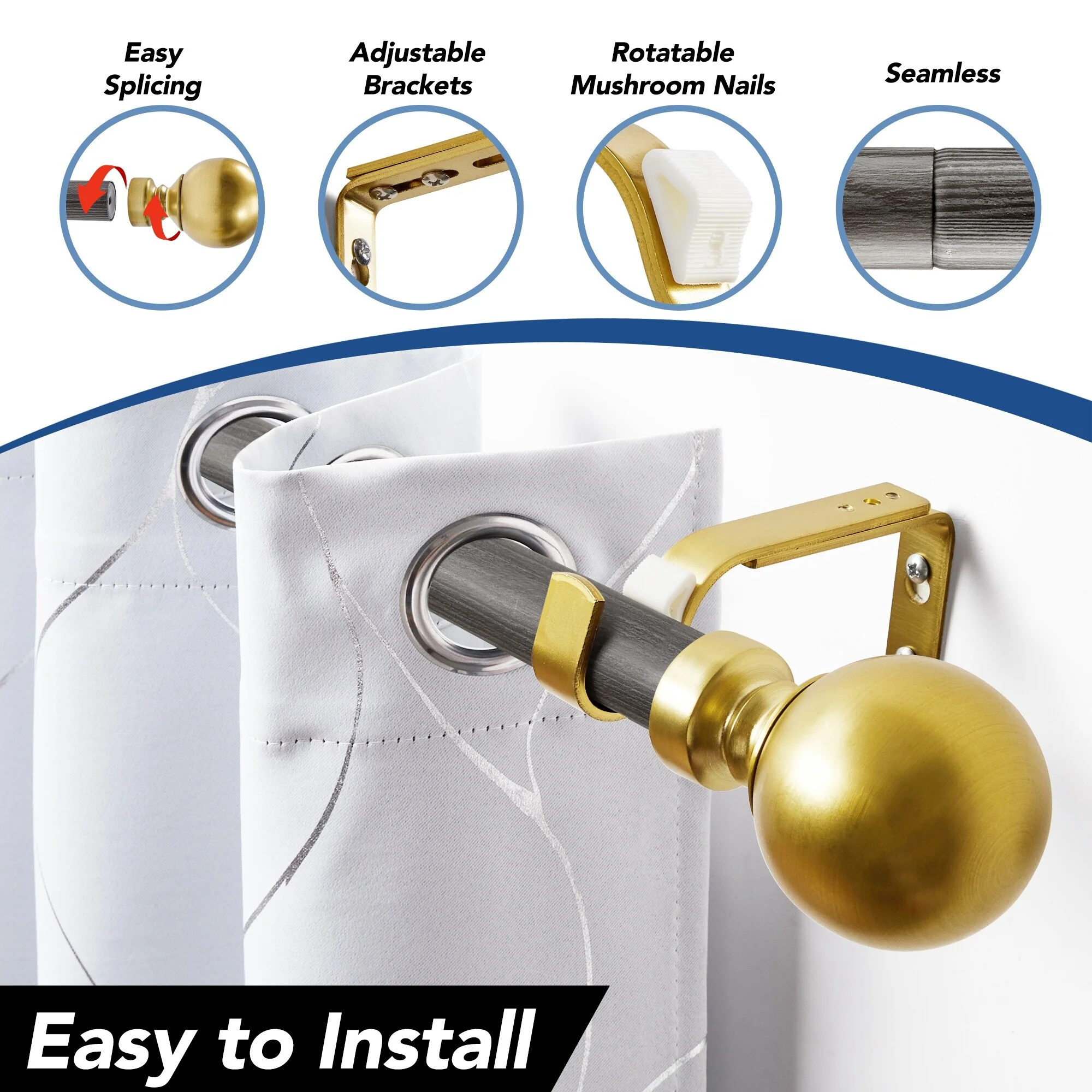 Deconovo 1 Inch Window Curtain Rod
