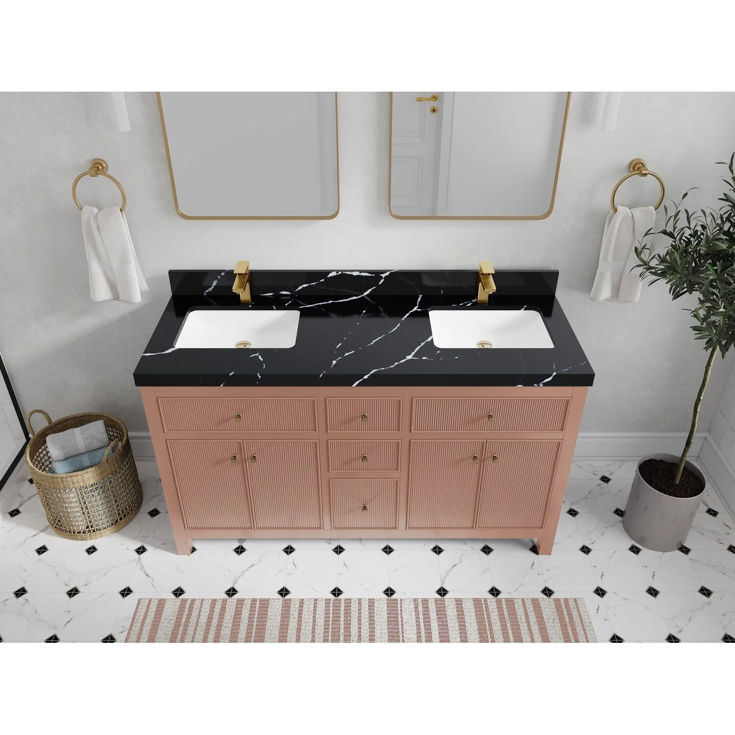 Willow Collections 60 in. W x 22 in D. Sonoma Free Standing Reeded Double Sink Bathroom Vanity with Countertop