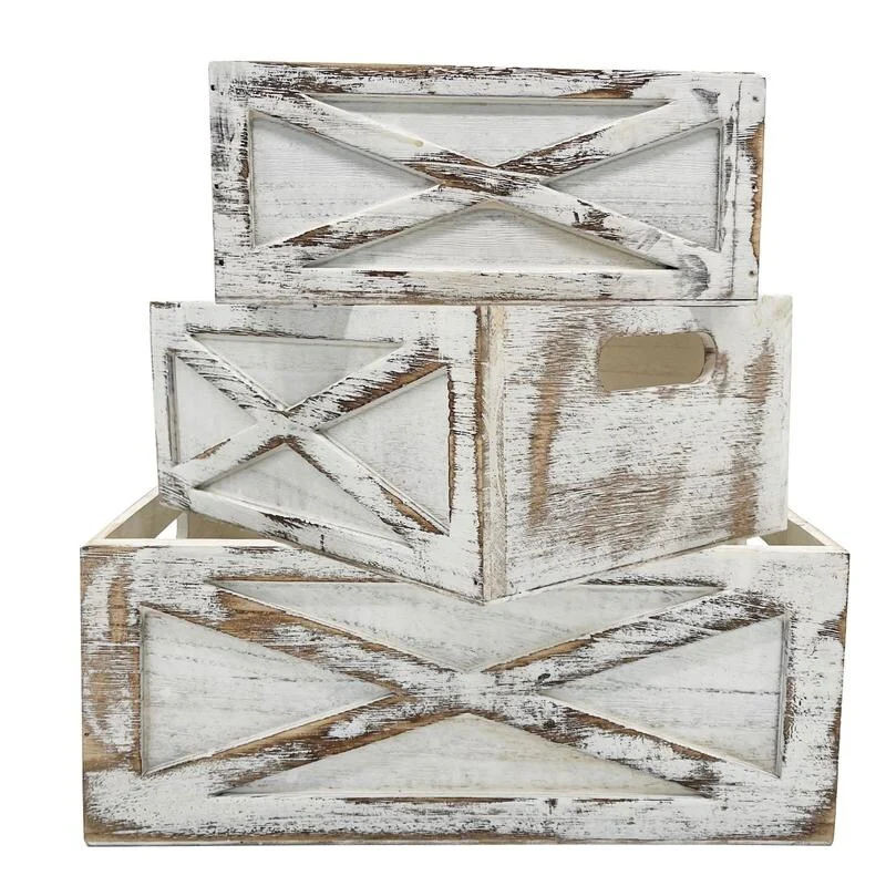 Rustic Barn Door Style Wooden Crates, Set of 3