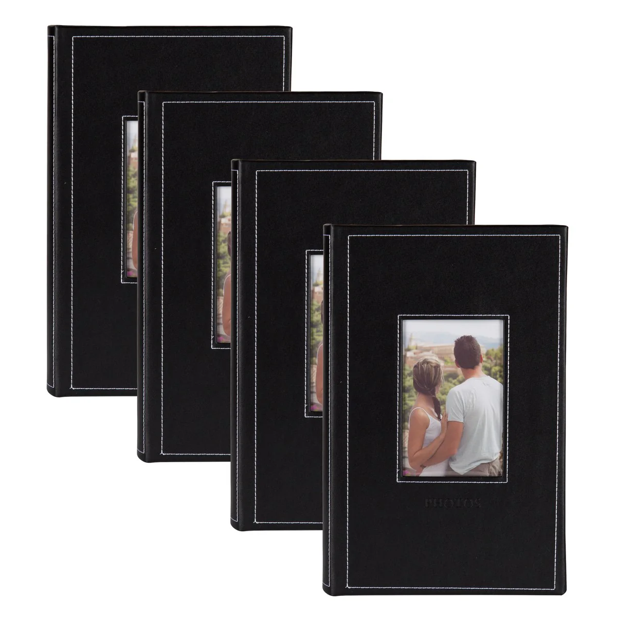 DesignOvation Debossed Black Faux Leather Photo Album (Pack of 4)