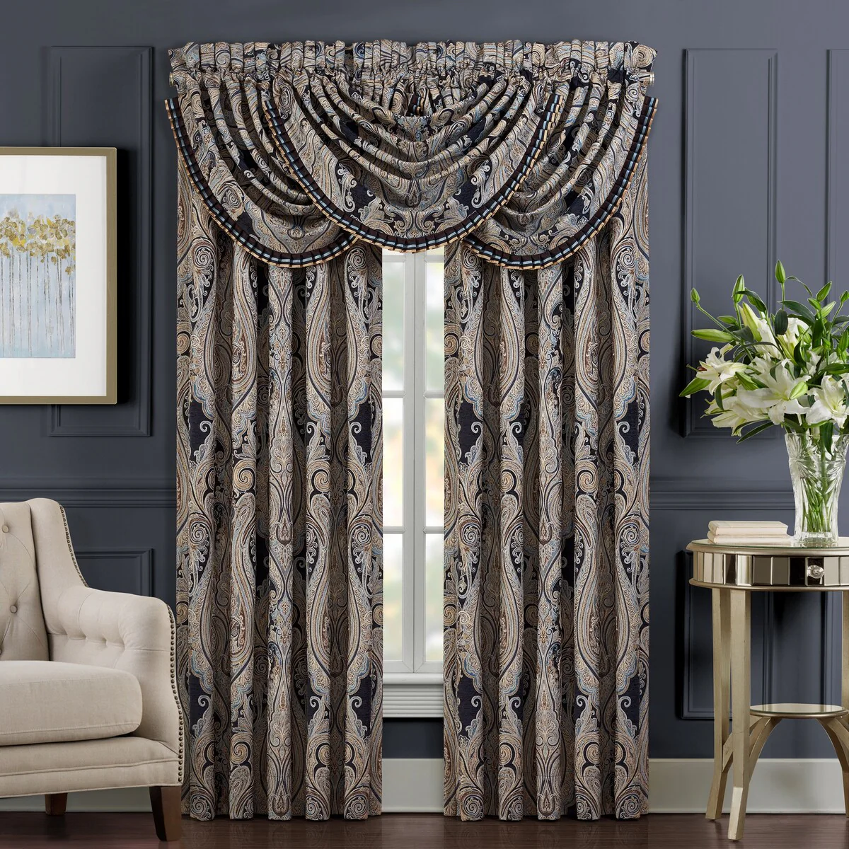 J. Queen New York Luciana Indigo Window Waterfall Valance