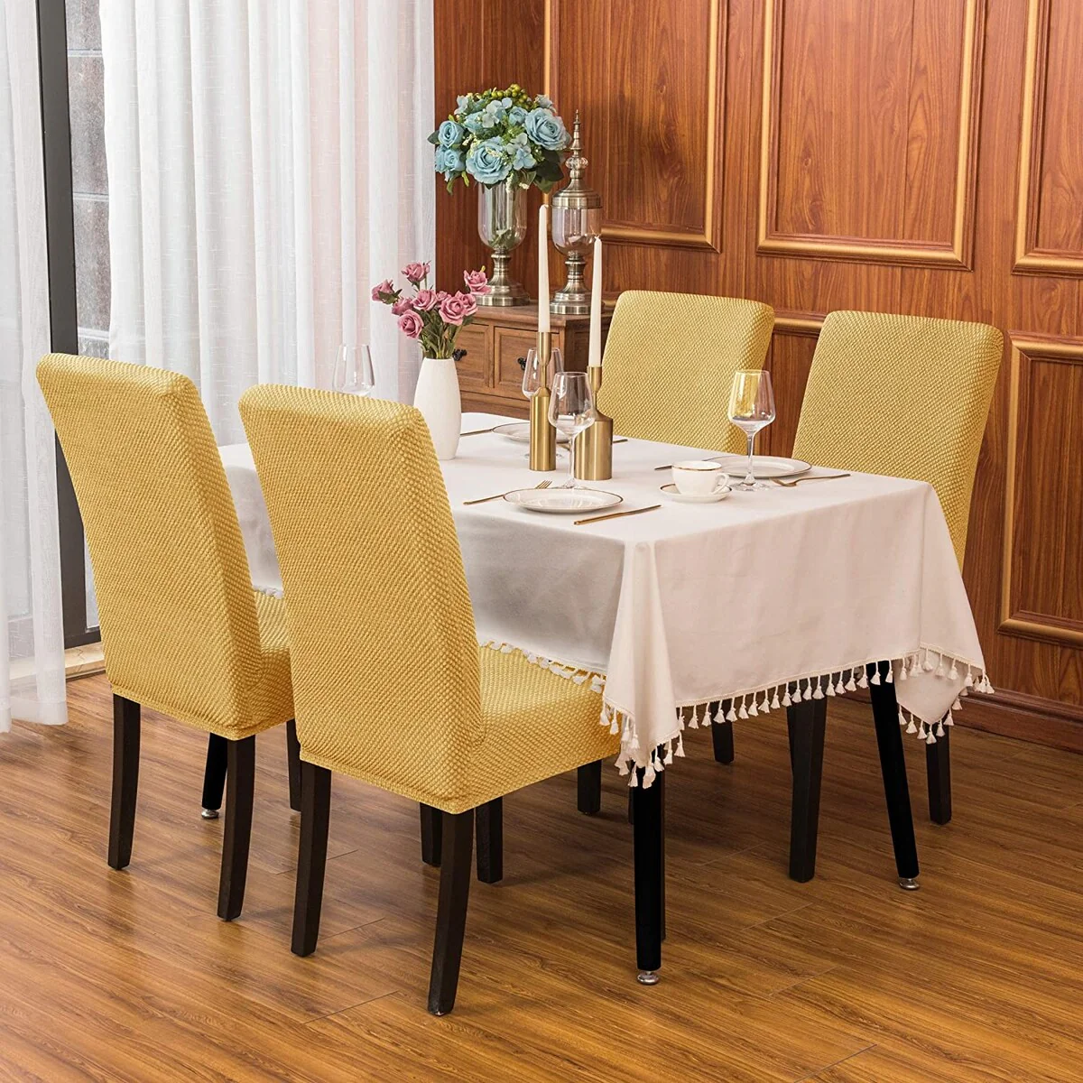 Subrtex 2 PCS Stretch Dining Chair Slipcover Textured Grain Cover