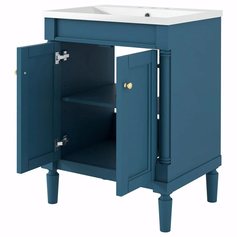 24'' Bathroom Vanity with Top Sink: Modern 2-Tier Storage Cabinet, Single Sink, Large Shelves