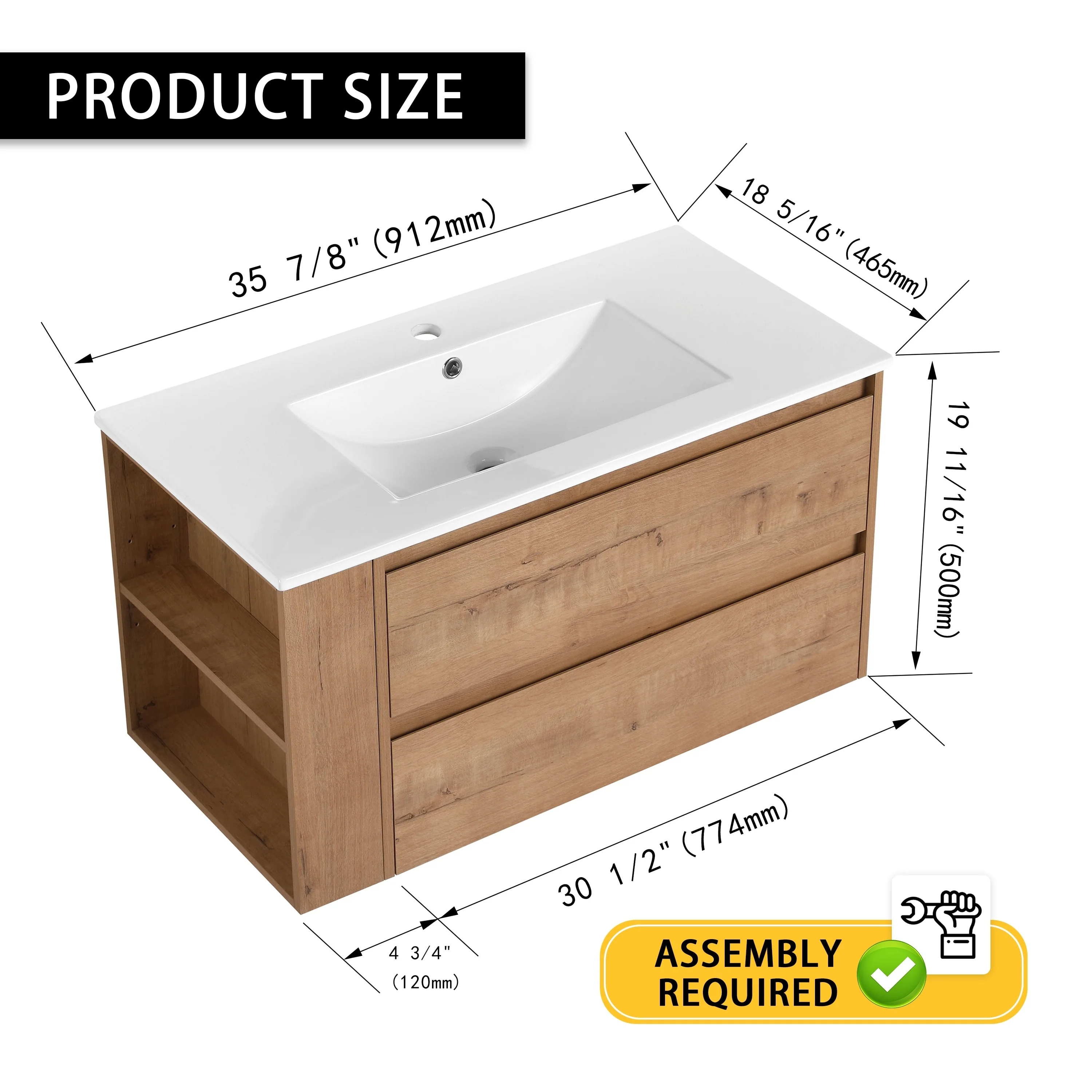 Beingnext 30''/36'' Single Sink Floating Bathroom Vanity with Soft Close Drawer and Adjustable Shelf