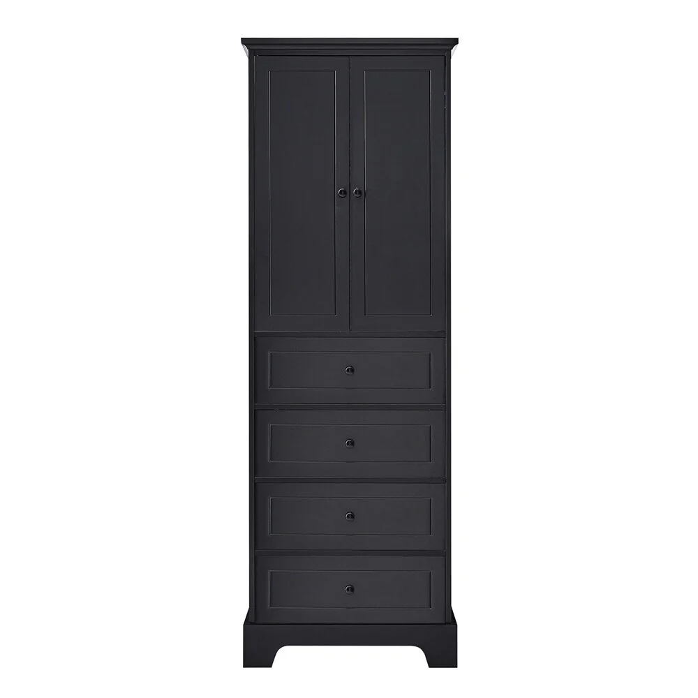 Wooden Storage Cabinet with 2 Doors and 4 Drawers, Adjustable Shelf