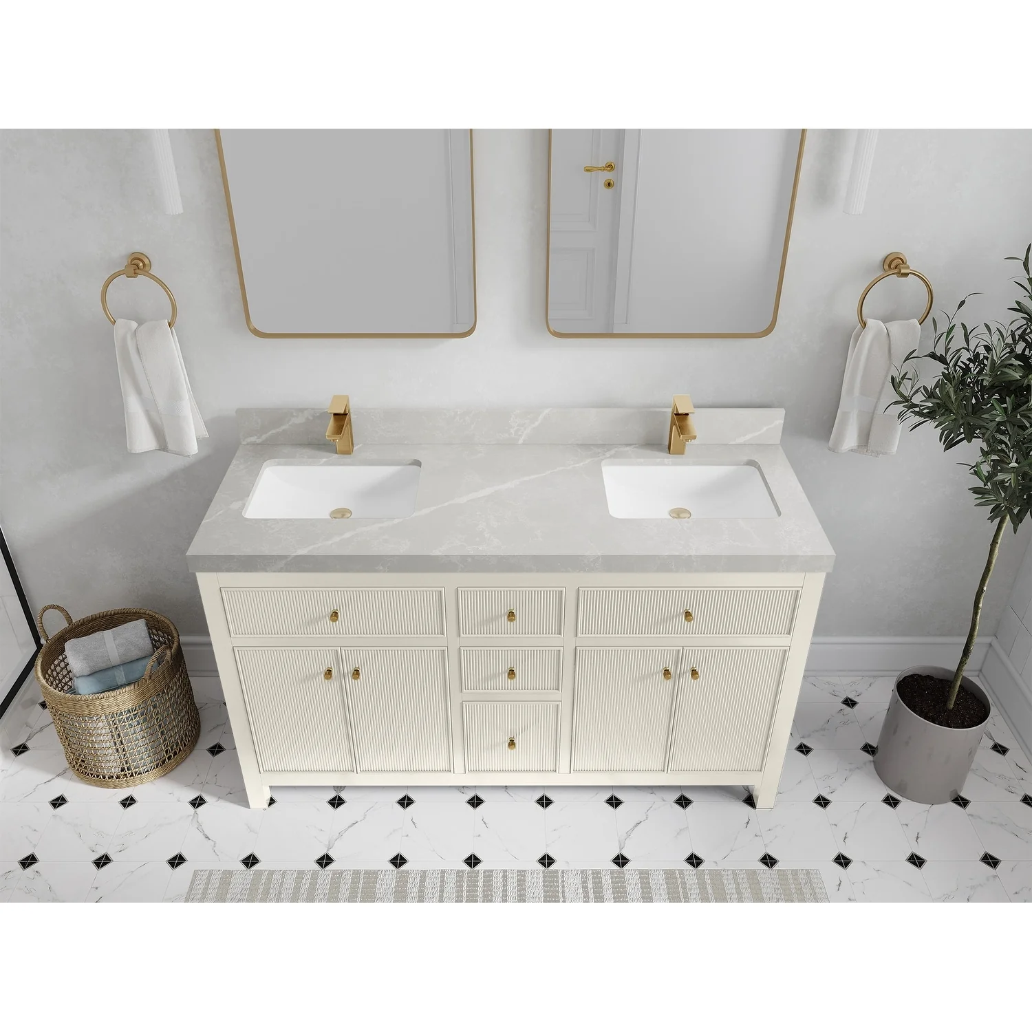 Willow Collections 60 in. W x 22 in D. Sonoma Free Standing Reeded Double Sink Bathroom Vanity with Countertop