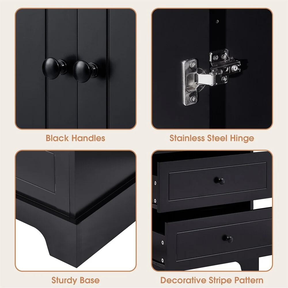 Wooden Storage Cabinet with 2 Doors and 4 Drawers, Adjustable Shelf