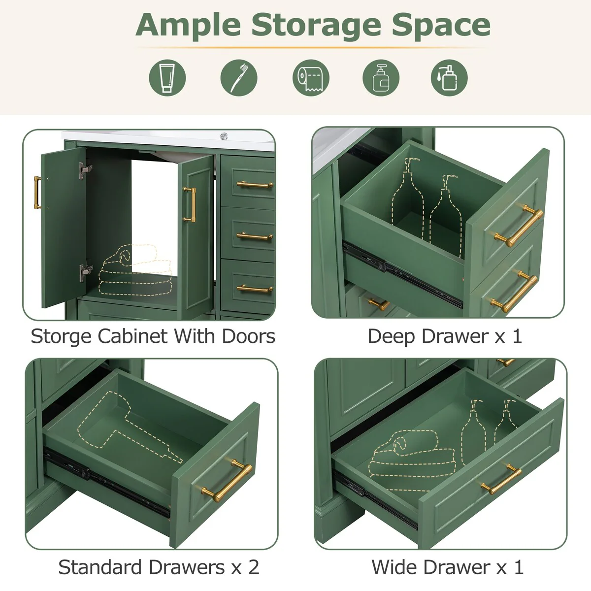 Bathroom Cabinet with Two Doors and Four Drawers