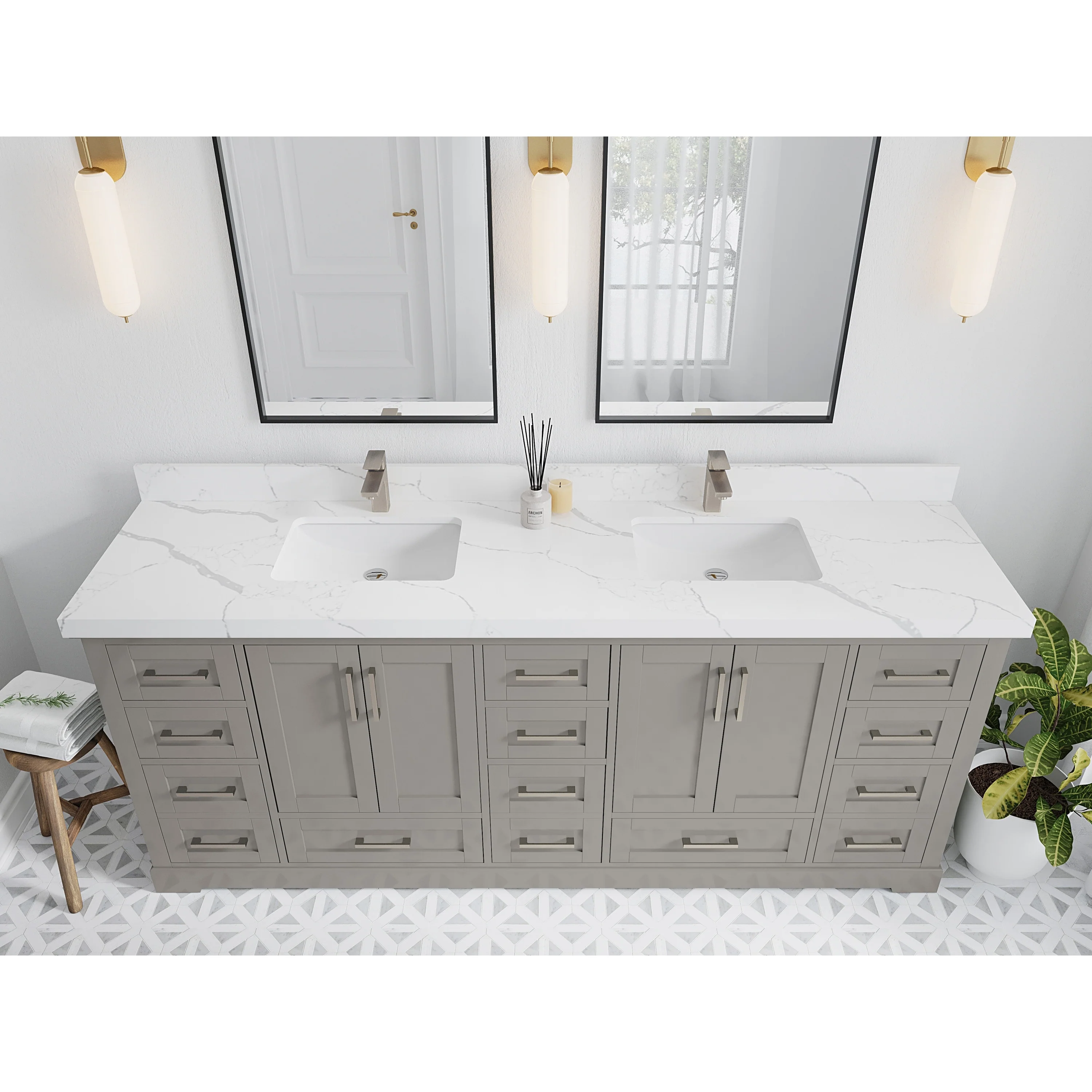 Willow Collection 84 in W x 22 in D x 36 in H Boston Double Bowl Sink Bathroom Vanity with Countertop