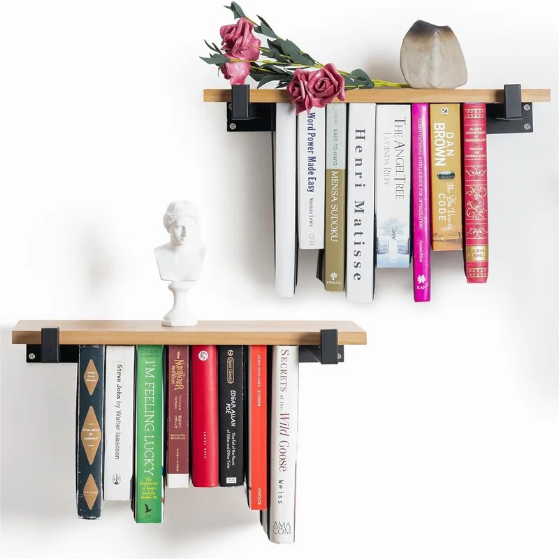 Floating Bookshelves Set of 2 Double Storage - 6.7