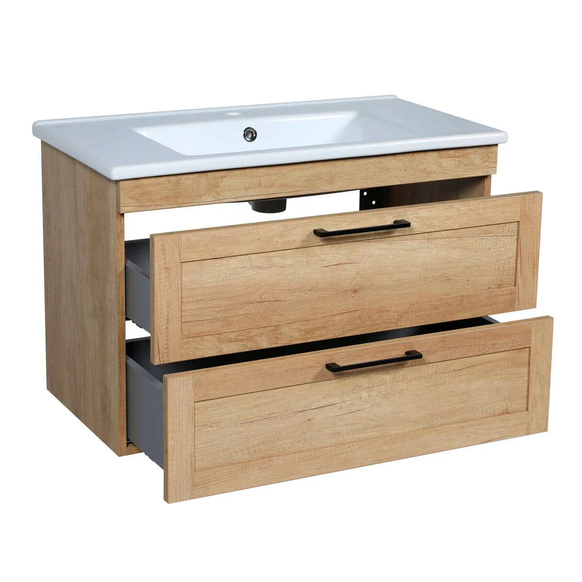 Modern Wall-Mounted Bathroom Vanity with Washbasin Palm Beach Teak Natural Non-Toxic MDF-26