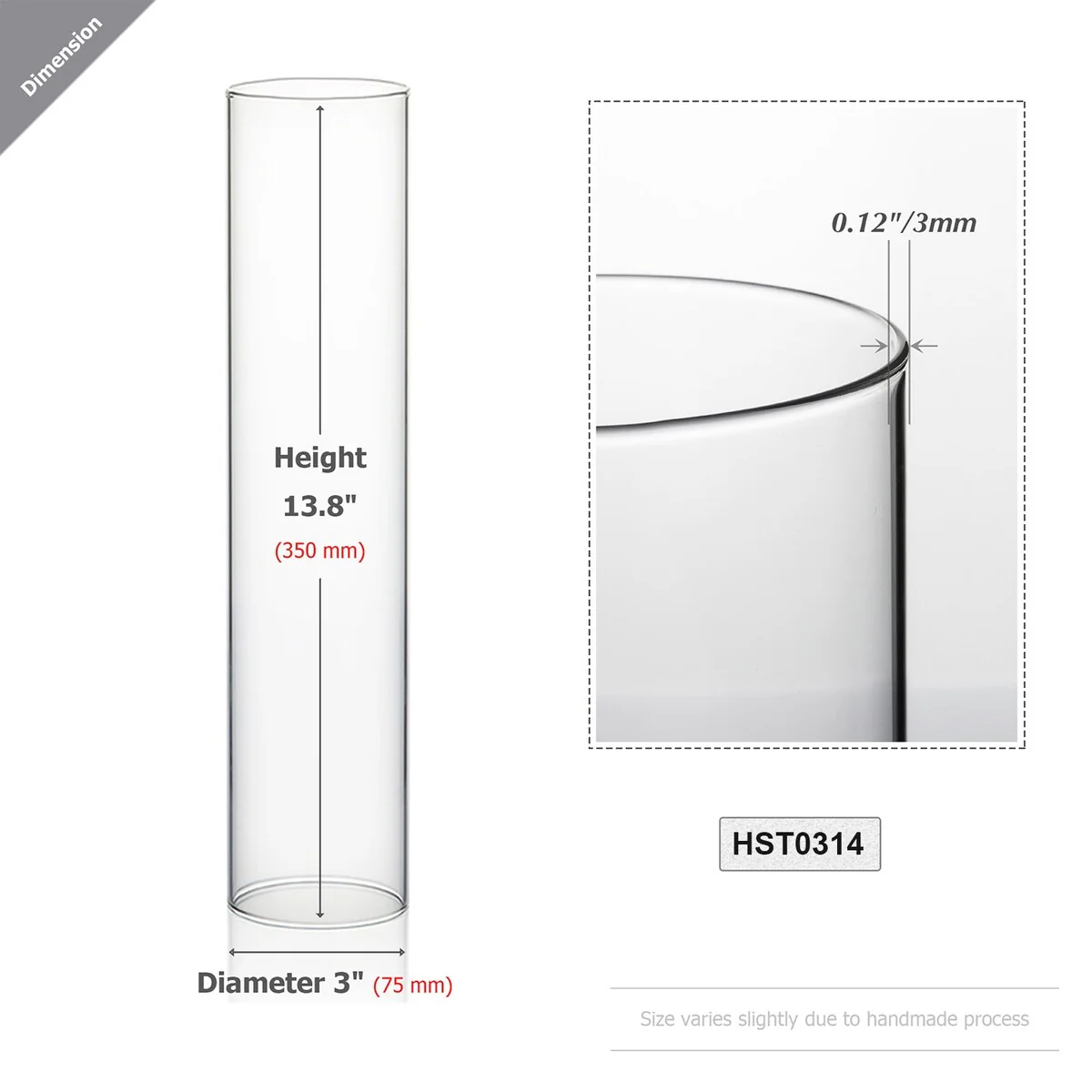 Clear Glass Cylinder Hurricane Chimney Tube, Candle Cover - 1 Piece