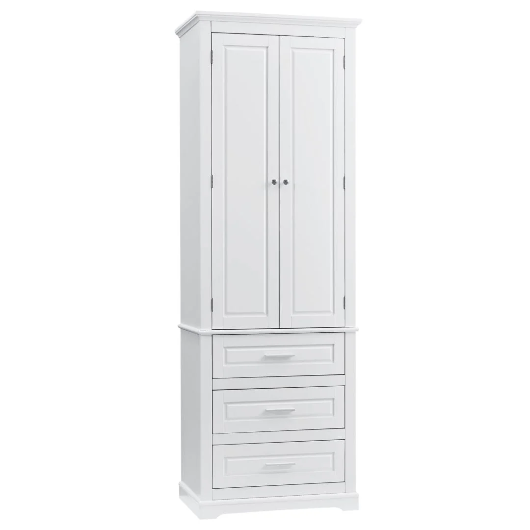 Tall Storage Cabinet with Three Drawers for Bathroom White