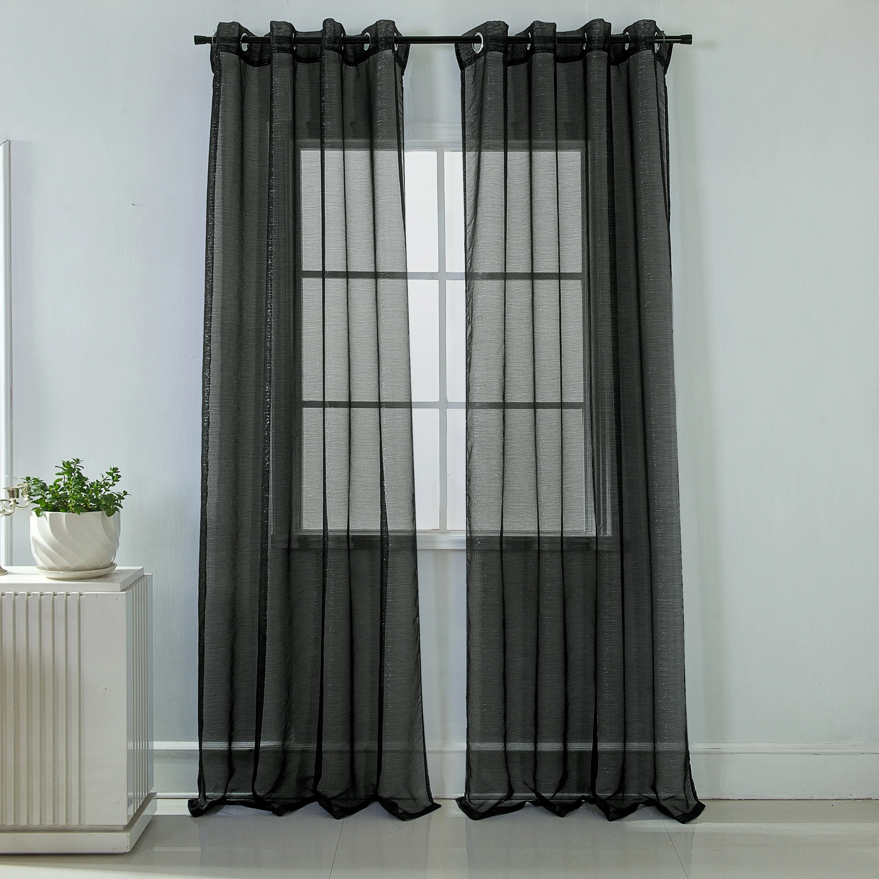 Lonnie Metallic Stripe Sheer Window Curtain Panel 90 inch