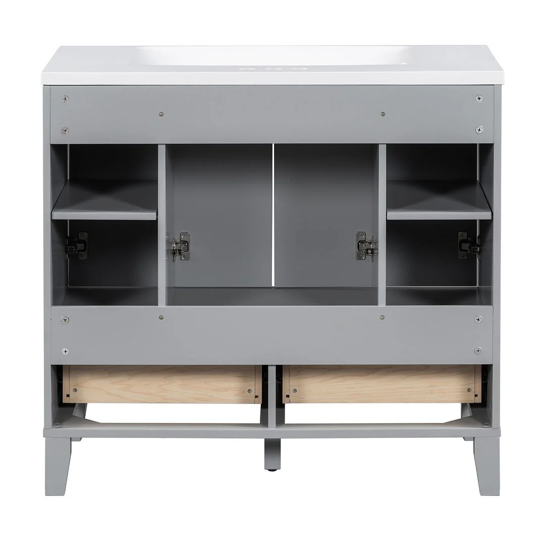 36'' Bathroom Vanity with Sink Set, Solid Wood Frame Bathroom Storage Cabinet, Freestanding Vanity Set