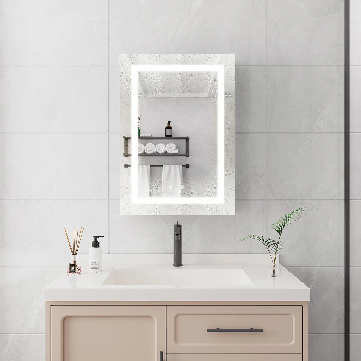 Bathroom Medicine Cabinet with Mirror Wall Mounted LED Bathroom Mirror Cabinet with Lights, Anti-Fog,Storage Shelves