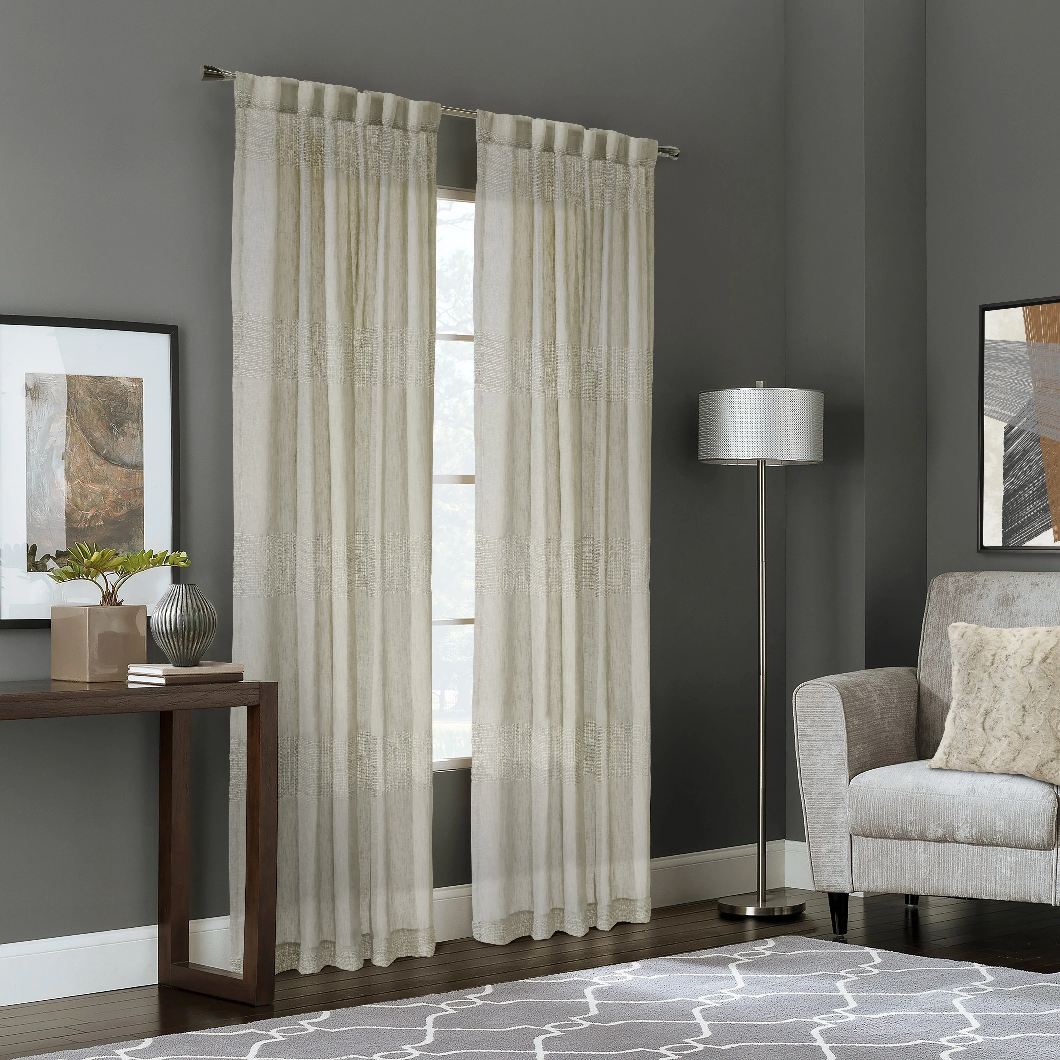 Lindsey Faux Linen Back Tab Curtain Panel by Habitat