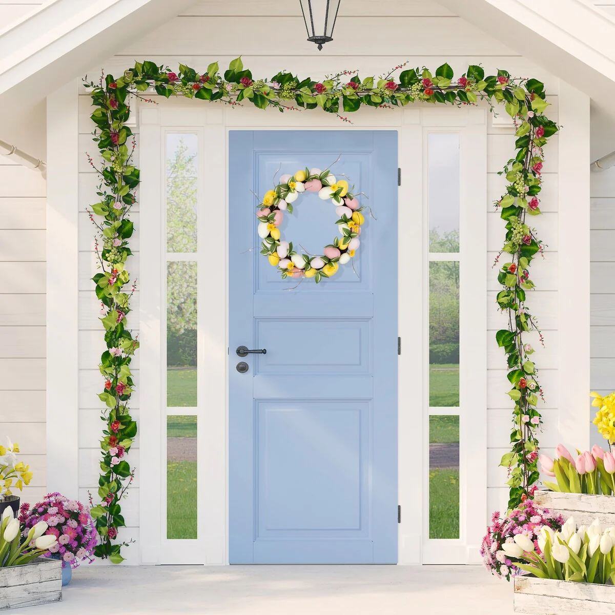 Easter Eggs and Flower Buds Artificial Wreath - 22