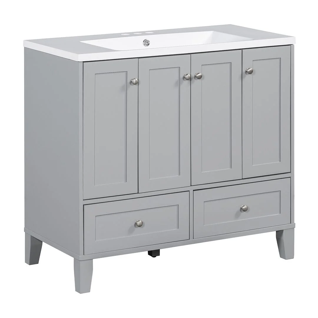 36'' Bathroom Vanity with Sink Set, Solid Wood Frame Bathroom Storage Cabinet, Freestanding Vanity Set