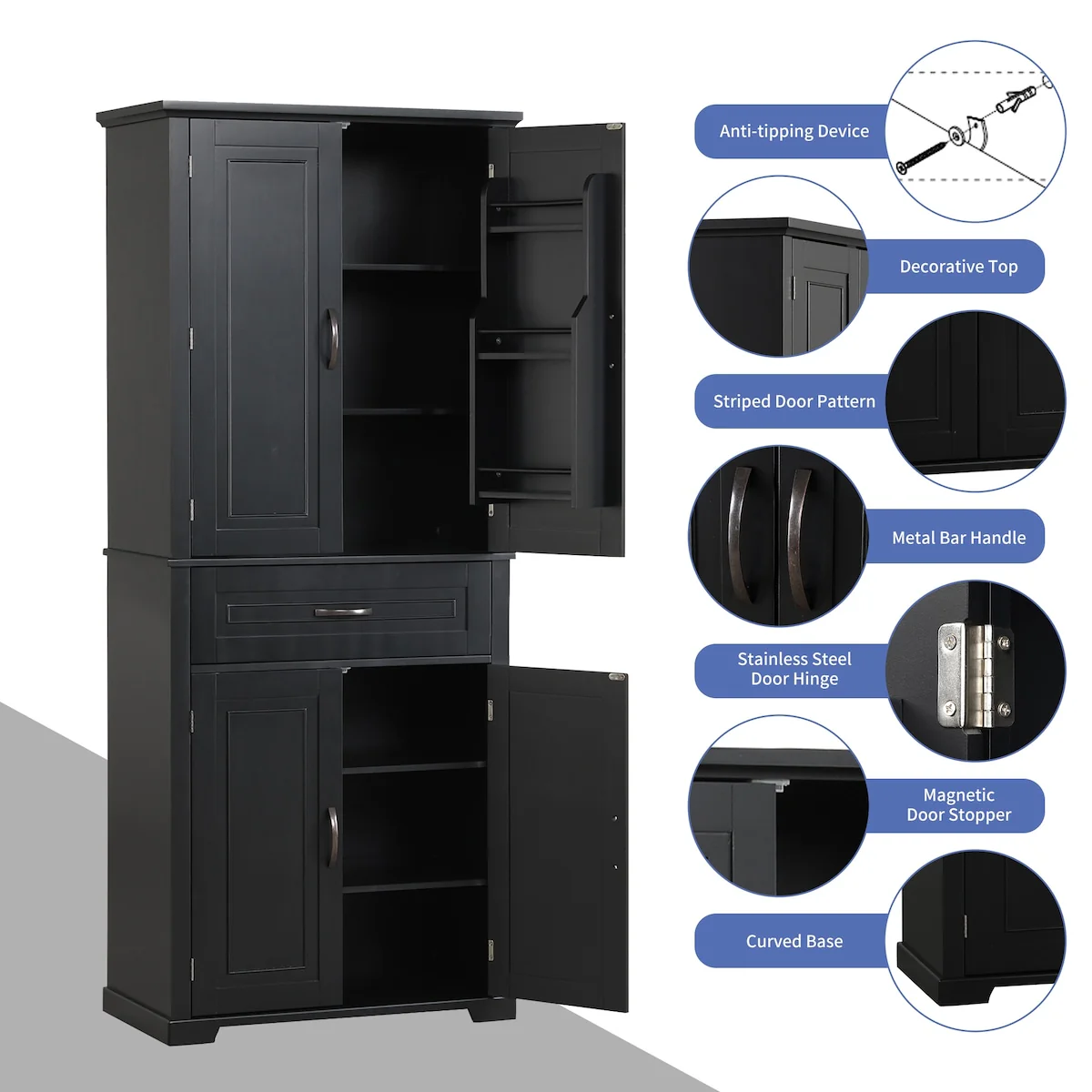 Bathroom Storage Cabinet with Doors and Drawer, Multiple Storage Space, Adjustable Shelf