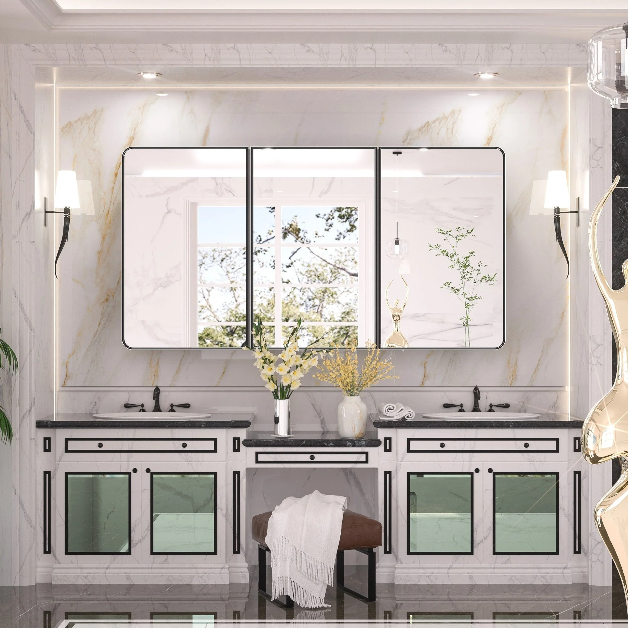 KEONJINN Medicine Cabinets for Bathroom with Mirror, Stainless Steel 1-3 Framed Doors