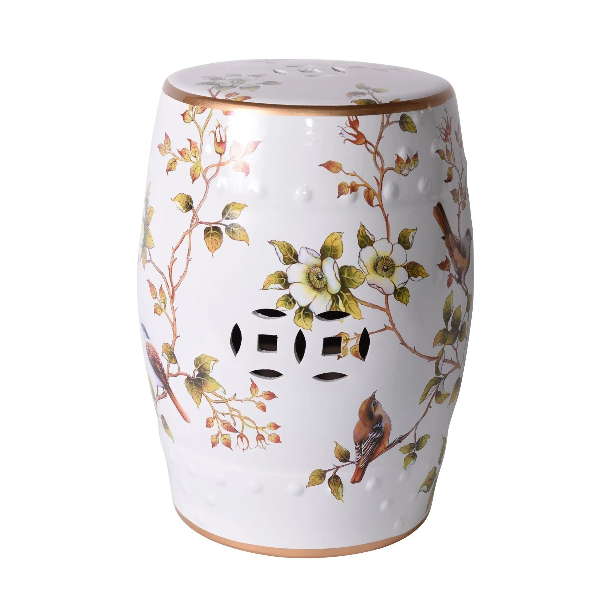 Cream White Garden Stool With Flower and Birds