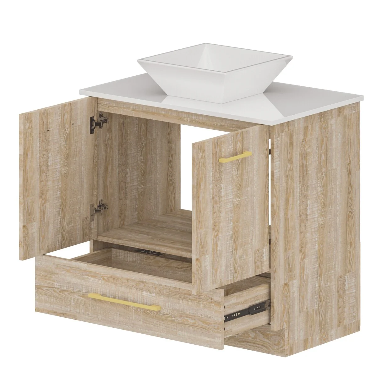 Bathroom Vanity with Ceramic Basin and Modern Medicine Cabinet Combo