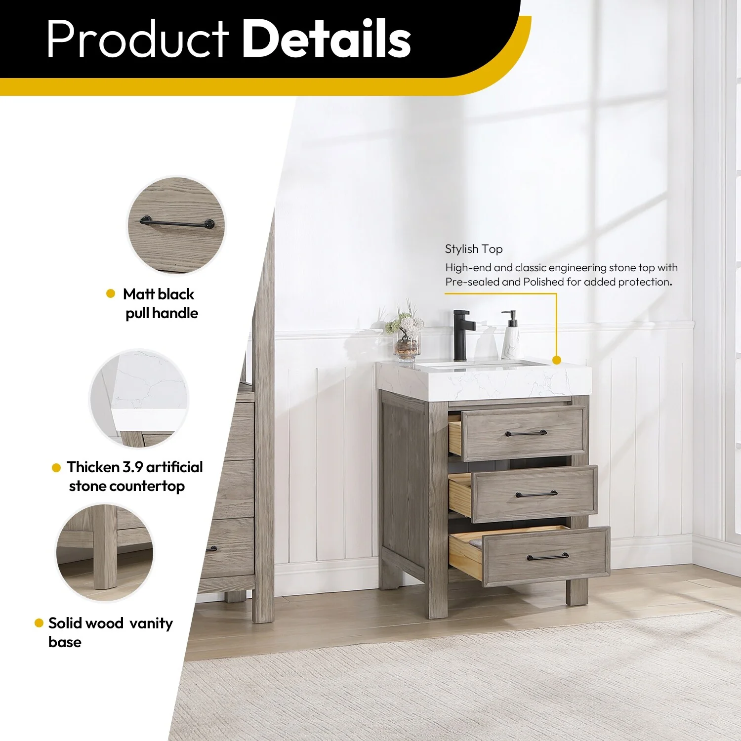 Leon 24 in. Single Bathroom Vanity with Composite Stone Top